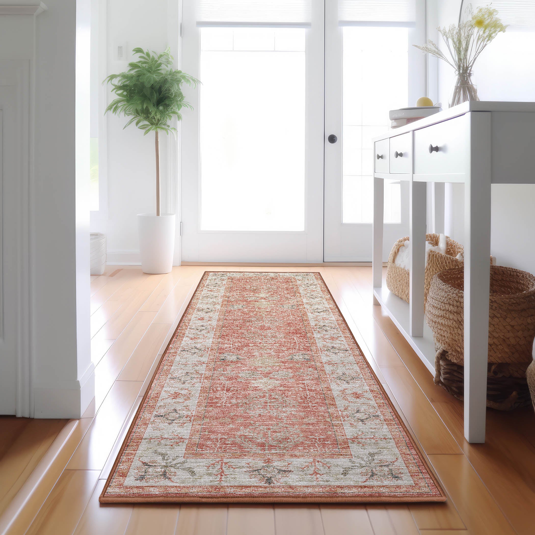Luxury Washable Indoor/Outdoor traditional HY9 Coral Orange Rug 2'3" x 7'6" #shape_Runner