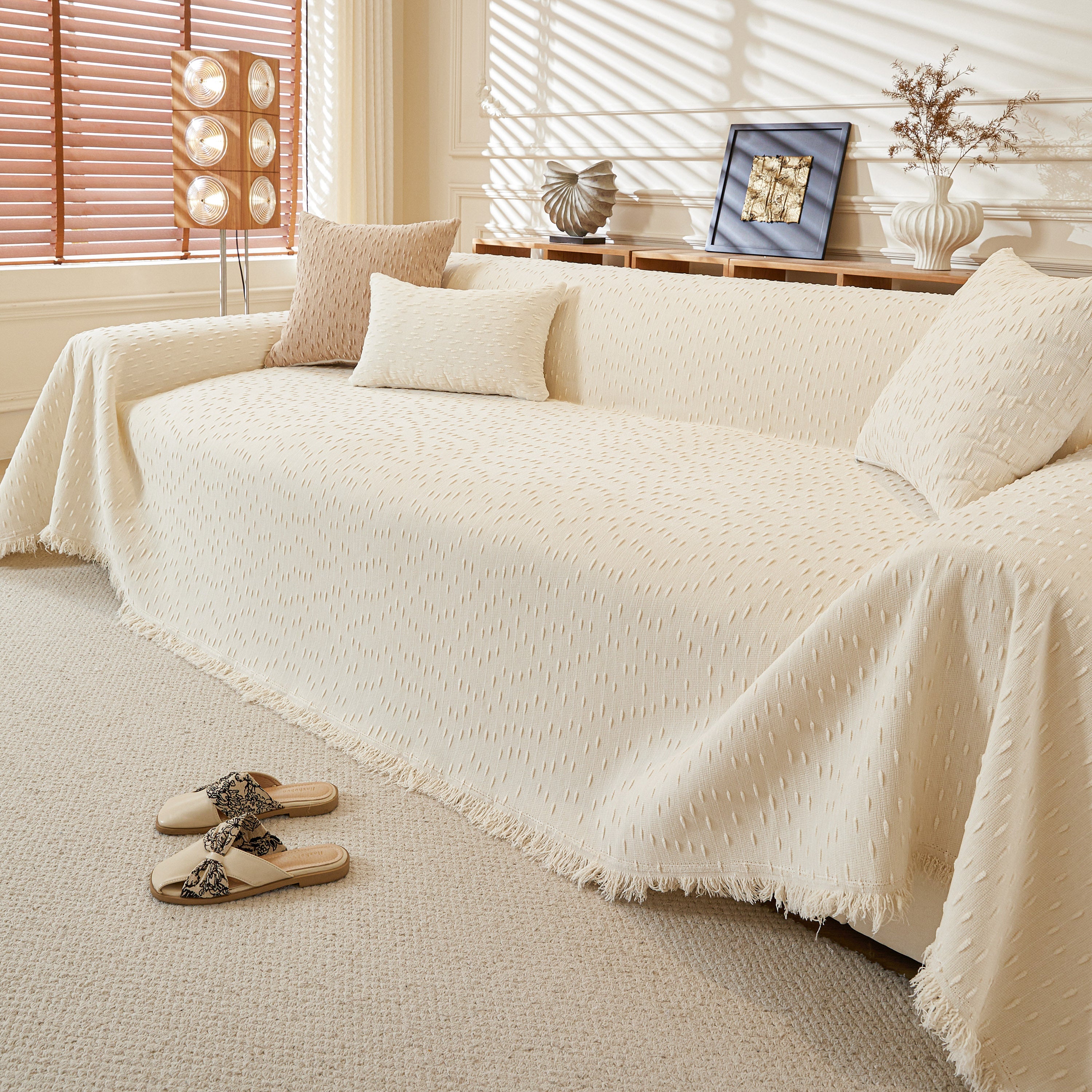 Textured Throw Blanket with 3D Dobby Weave, Minimalist Furniture Protector for Couch