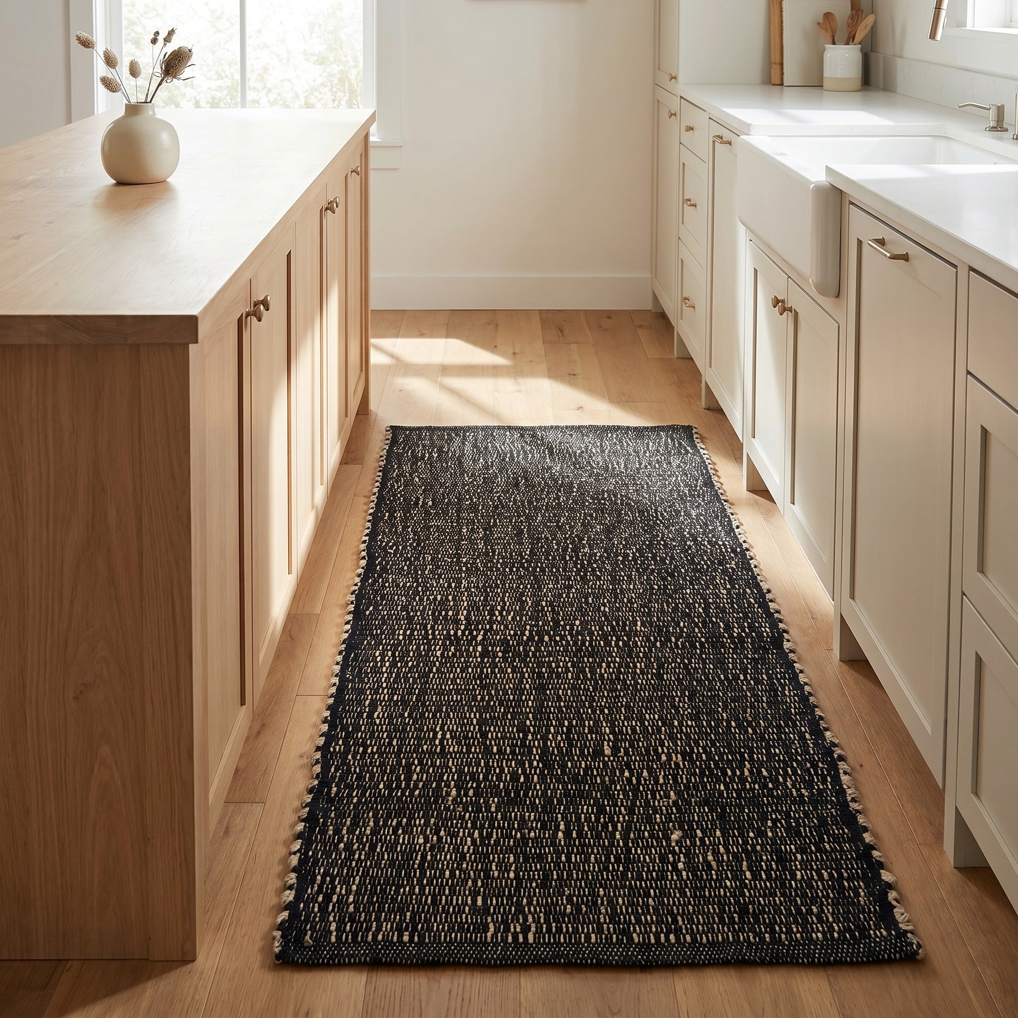 Black Jute & Cotton Woven Rug – Reversible Natural Farmhouse Area Rug | Terra Collection