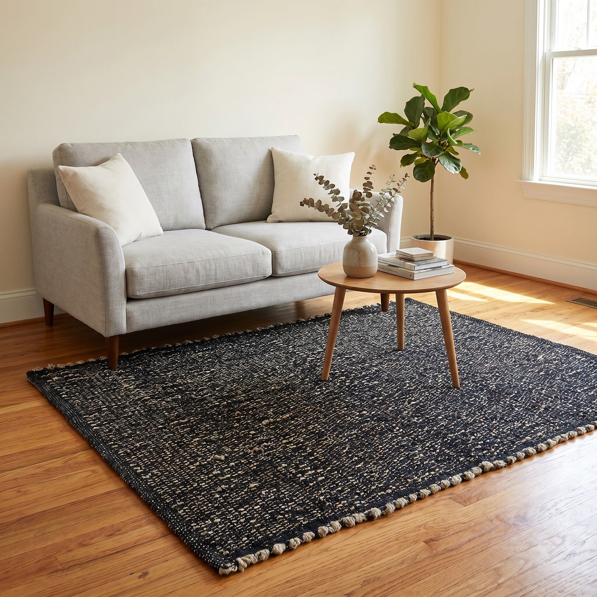Black Jute & Cotton Woven Rug – Reversible Natural Farmhouse Area Rug | Terra Collection