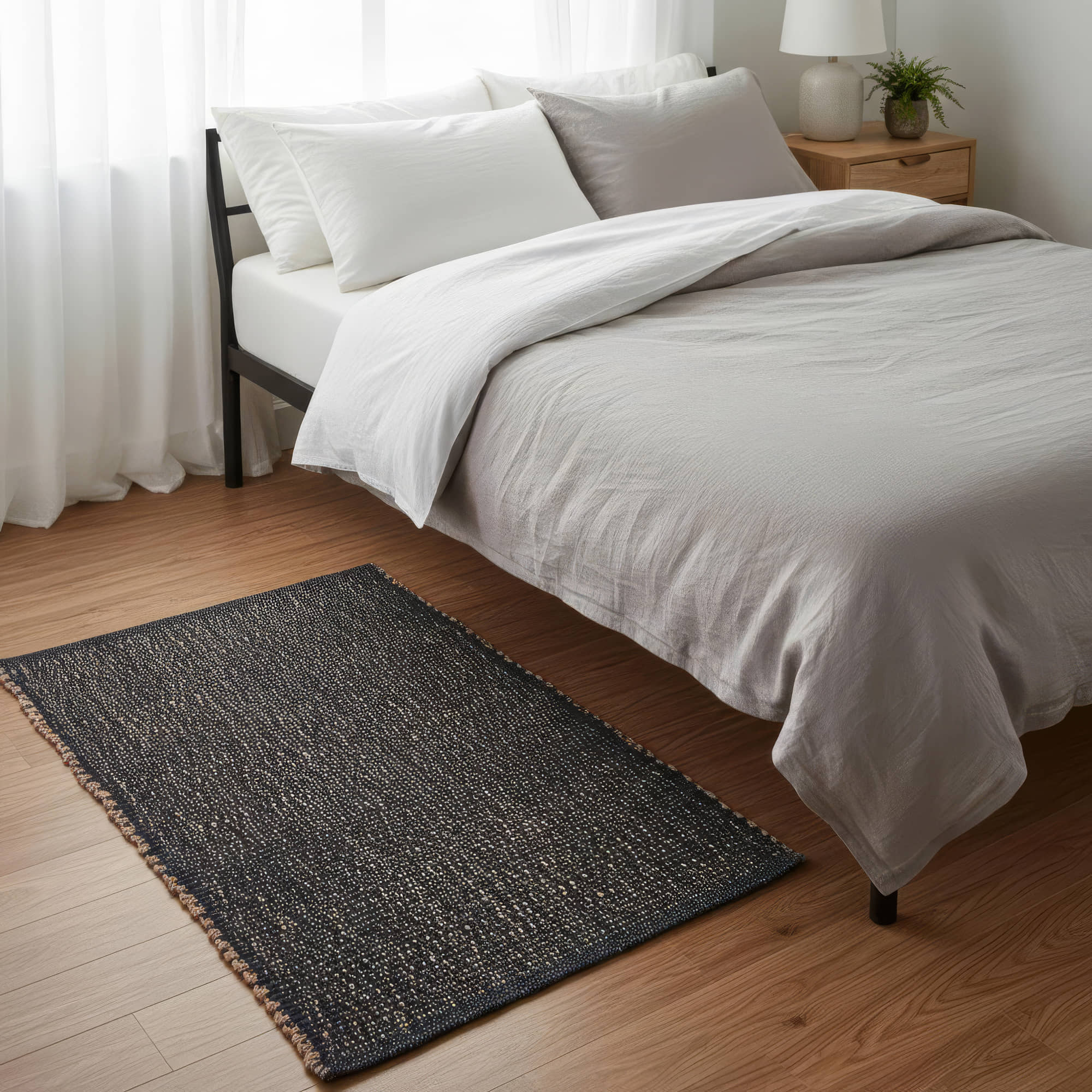 Charcoal Gray Jute & Cotton Woven Rug - Simple Farmhouse Reversible Rug