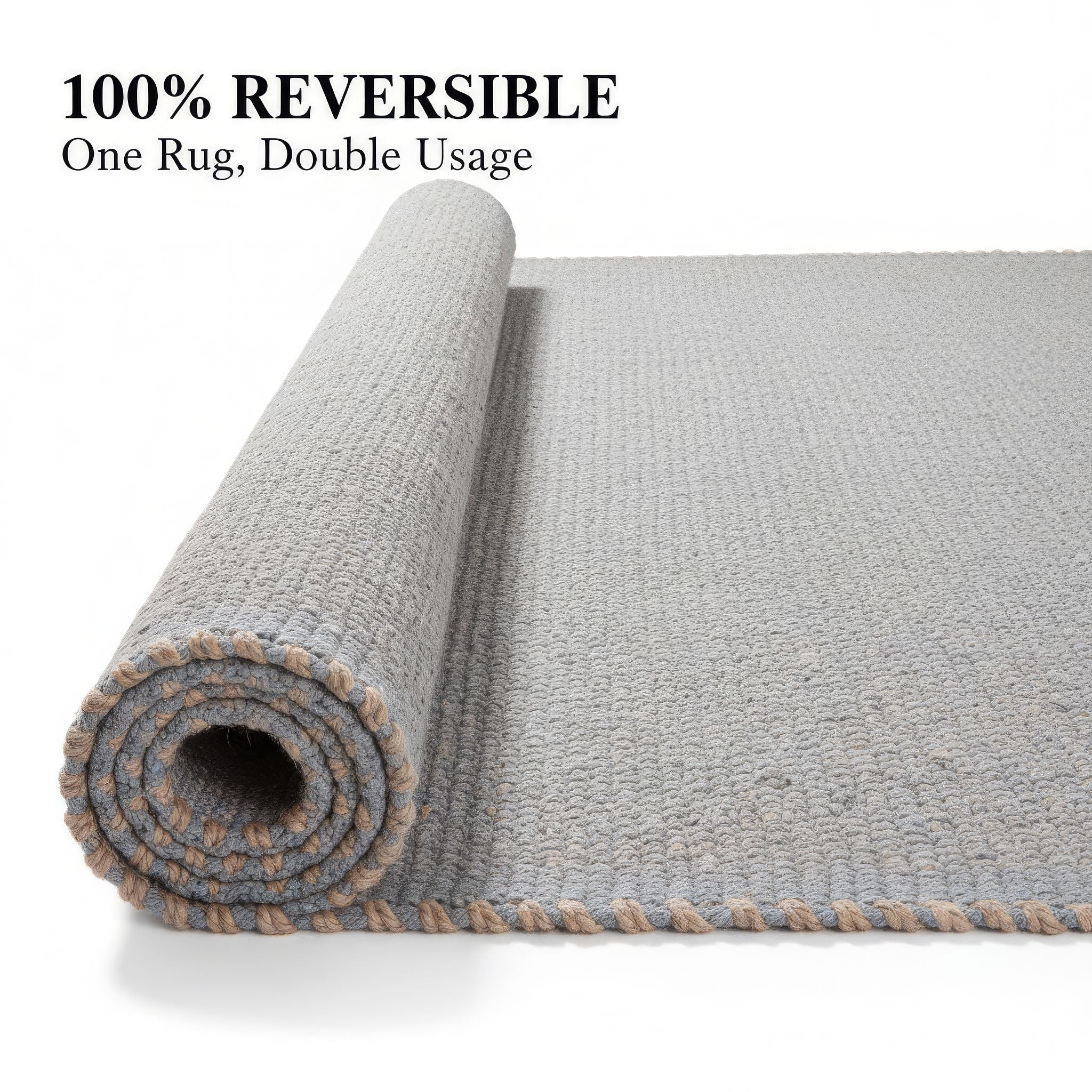 Light Gray Jute & Cotton Woven Rug – Reversible Natural Farmhouse Area Rug | Terra Collection