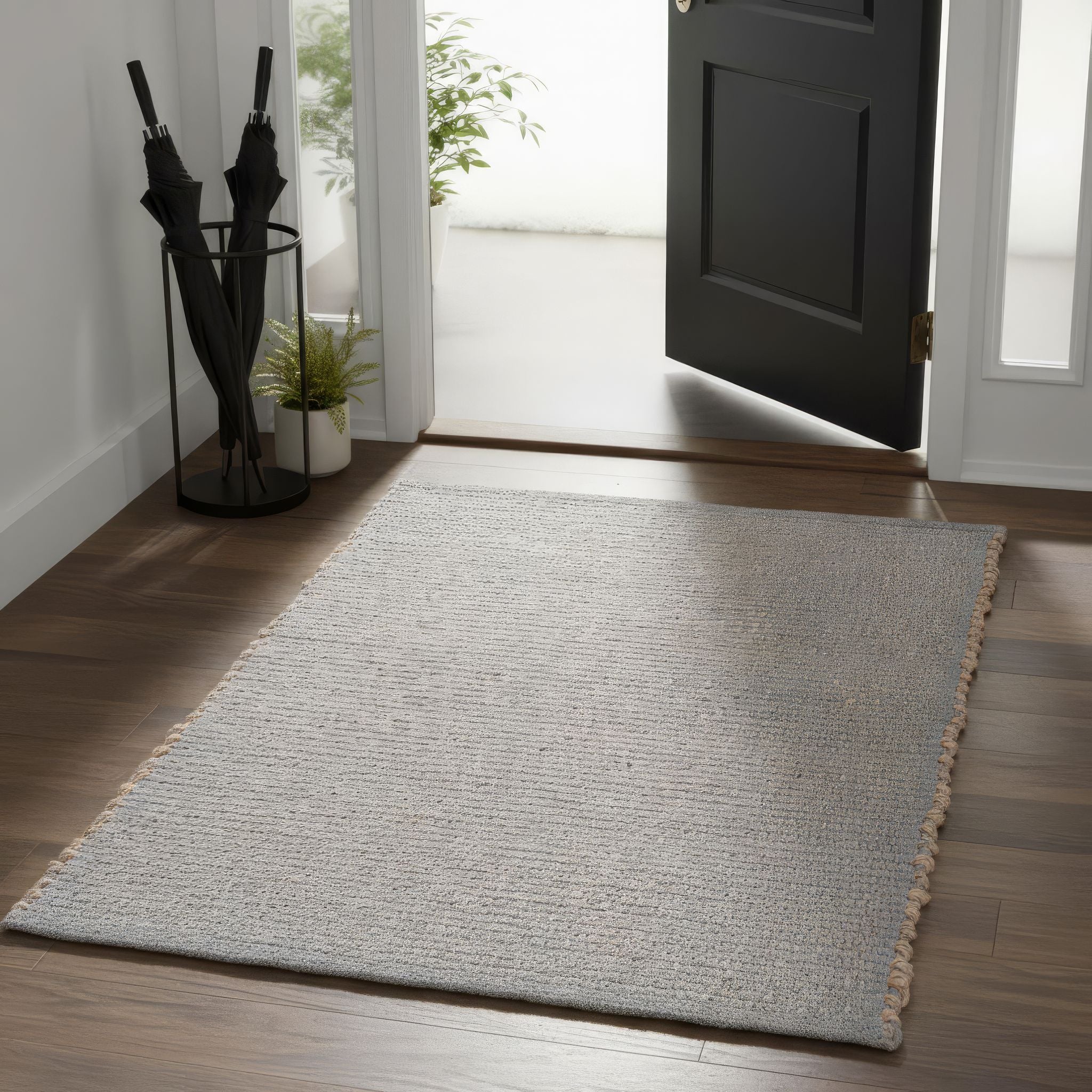 Light Gray Jute & Cotton Woven Rug – Reversible Natural Farmhouse Area Rug | Terra Collection