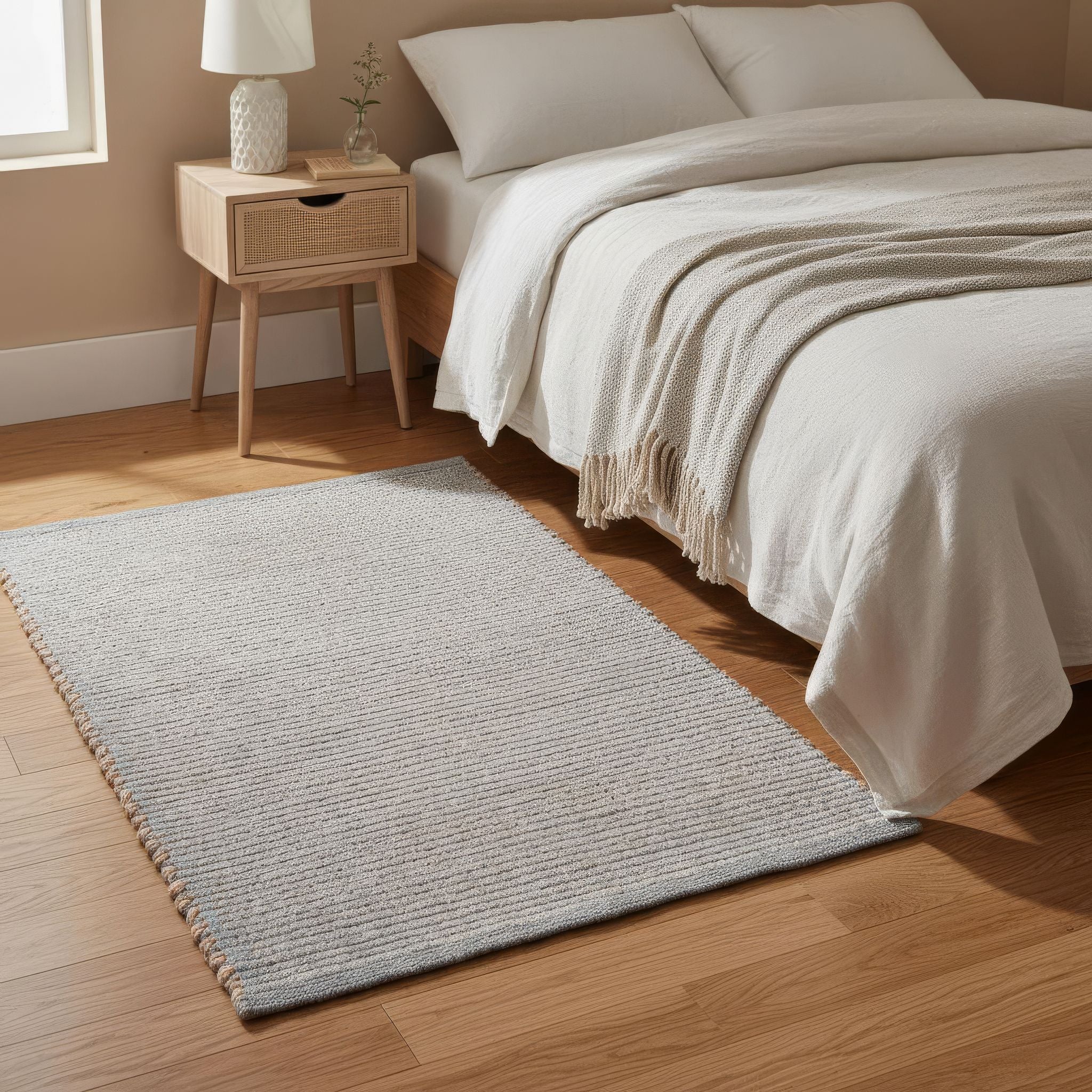 Light Gray Jute & Cotton Woven Rug – Reversible Natural Farmhouse Area Rug | Terra Collection