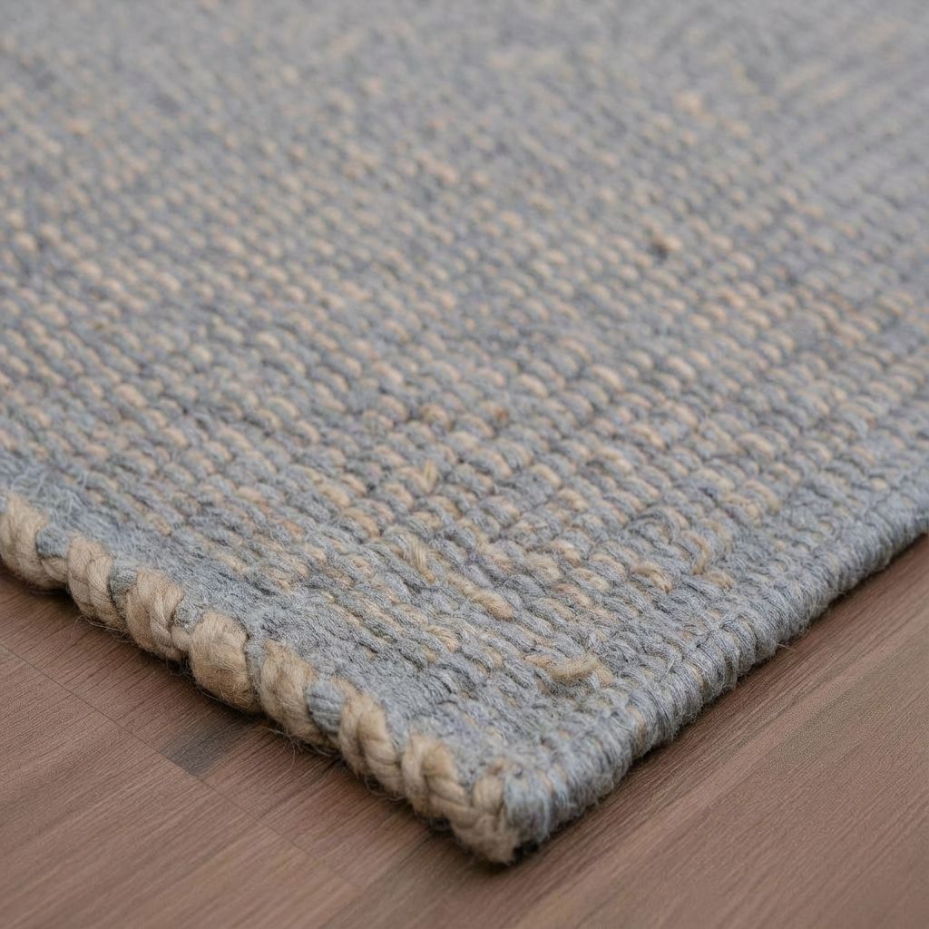 Light Gray Jute & Cotton Woven Rug - Simple Farmhouse Reversible Rug