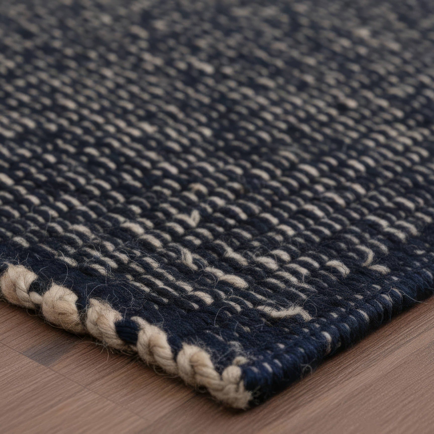 Navy Jute & Cotton Woven Rug - Simple Farmhouse Reversible Rug