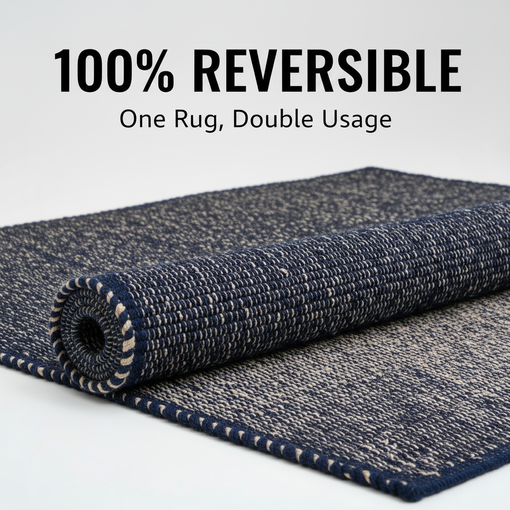Navy Jute & Cotton Woven Rug – Reversible Natural Farmhouse Area Rug | Terra Collection
