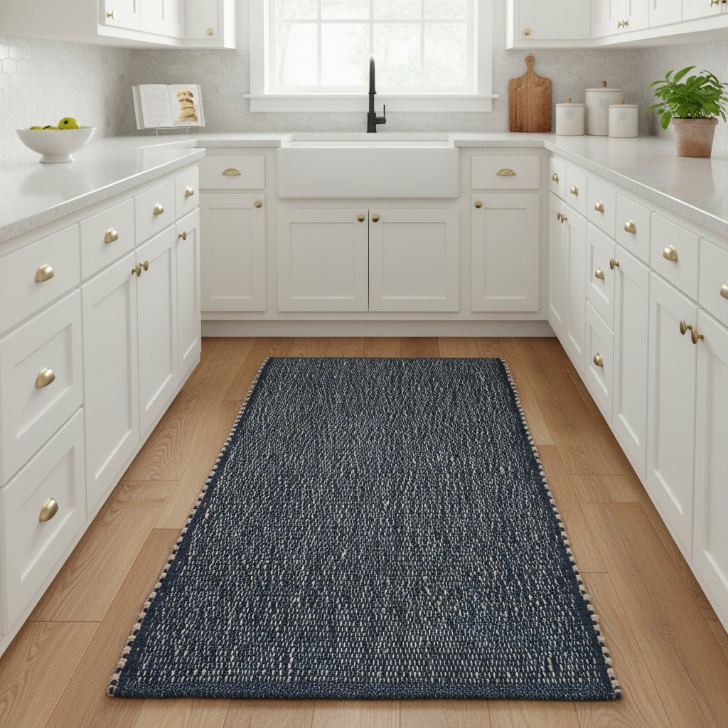 Navy Jute & Cotton Woven Rug – Reversible Natural Farmhouse Area Rug | Terra Collection
