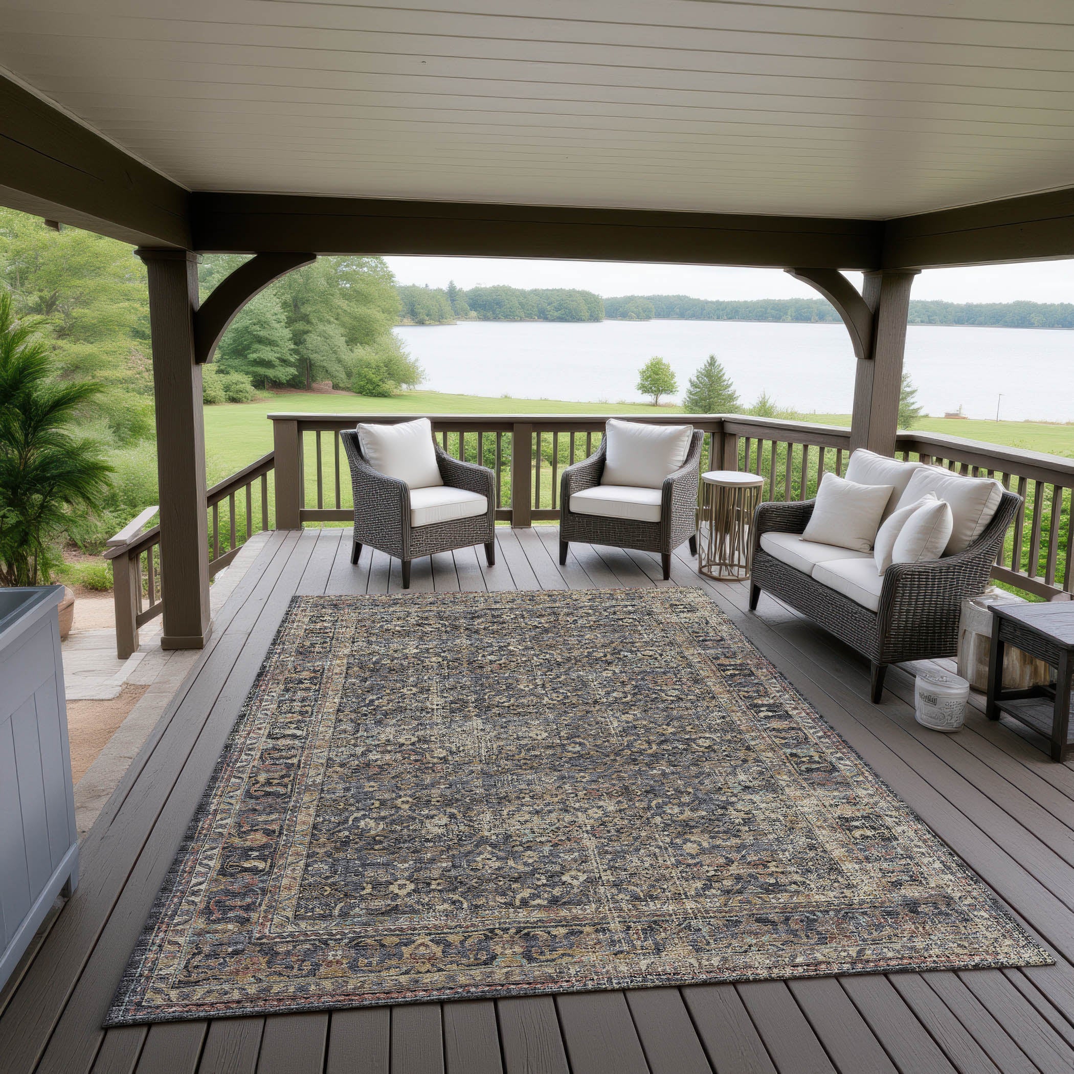 Indoor/Outdoor Traditional JC10 Midnight Black Rug 3' x 5' #shape_Rectangle