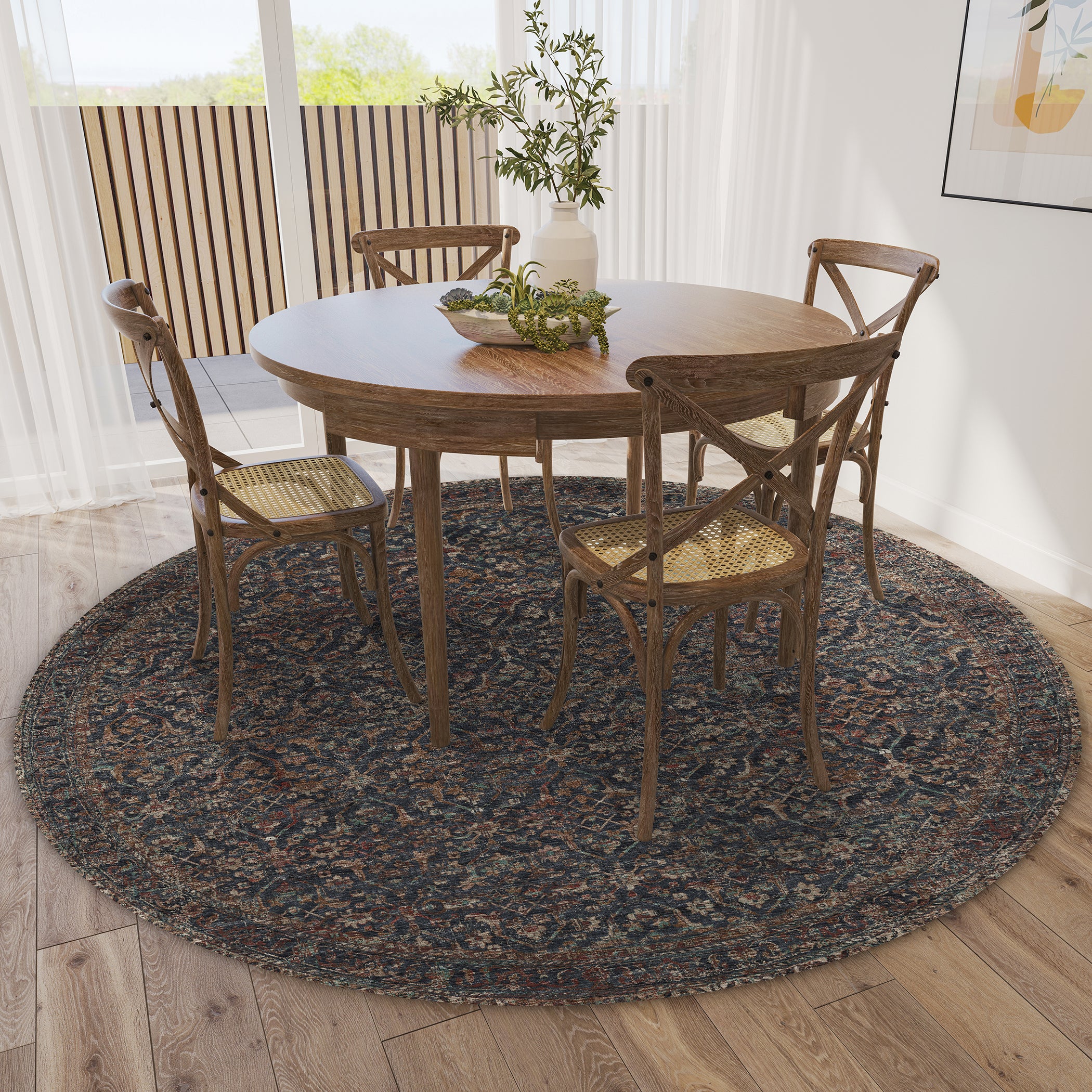 Indoor/Outdoor Traditional JC10 Midnight Black Rug 4' x 4' #shape_Round