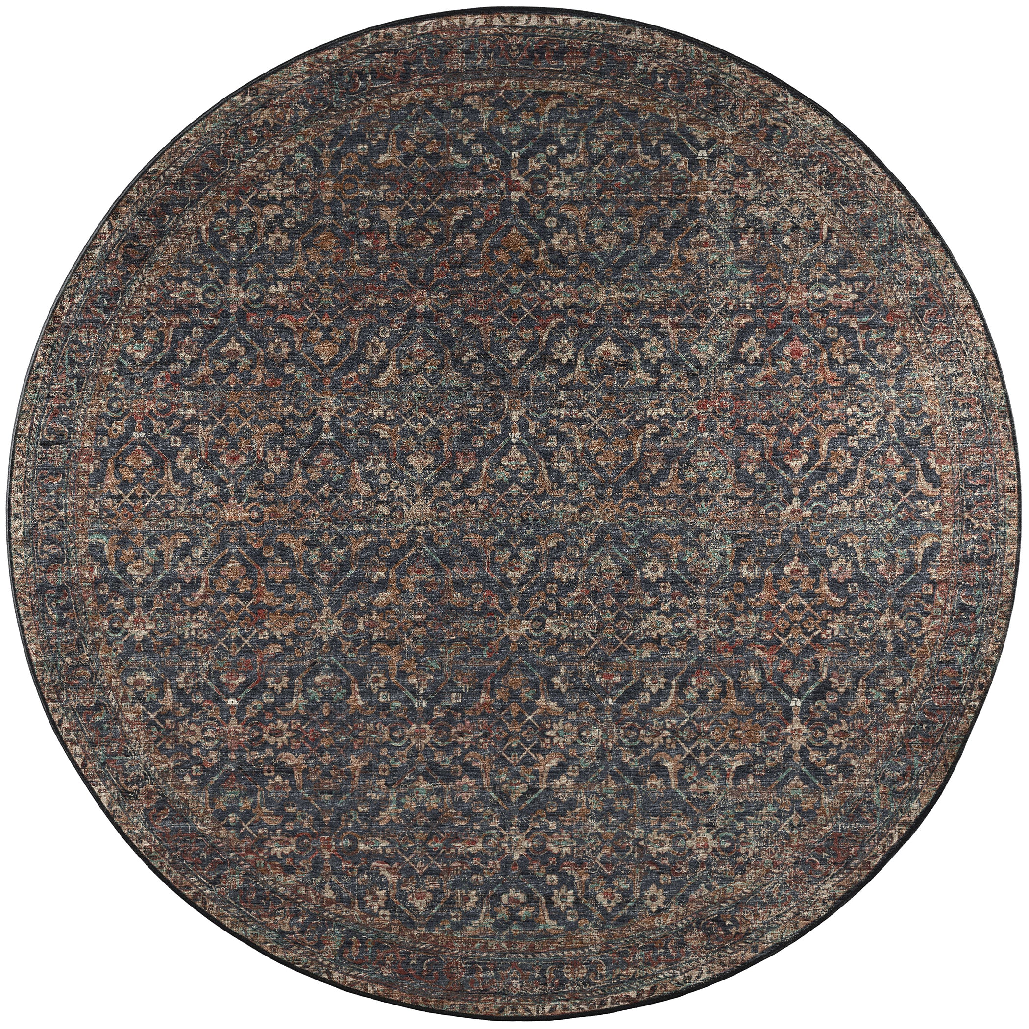 Indoor/Outdoor Traditional JC10 Midnight Black Rug 4' x 4' #shape_Round