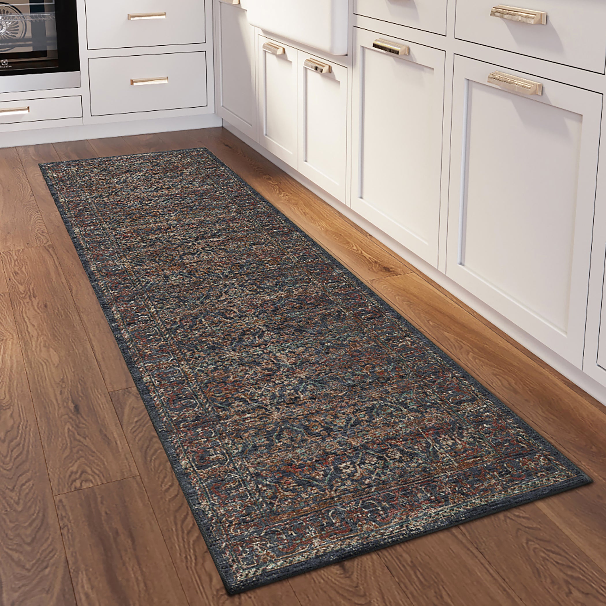 Indoor/Outdoor Traditional JC10 Midnight Black Rug 2'6" x 10' #shape_Runner