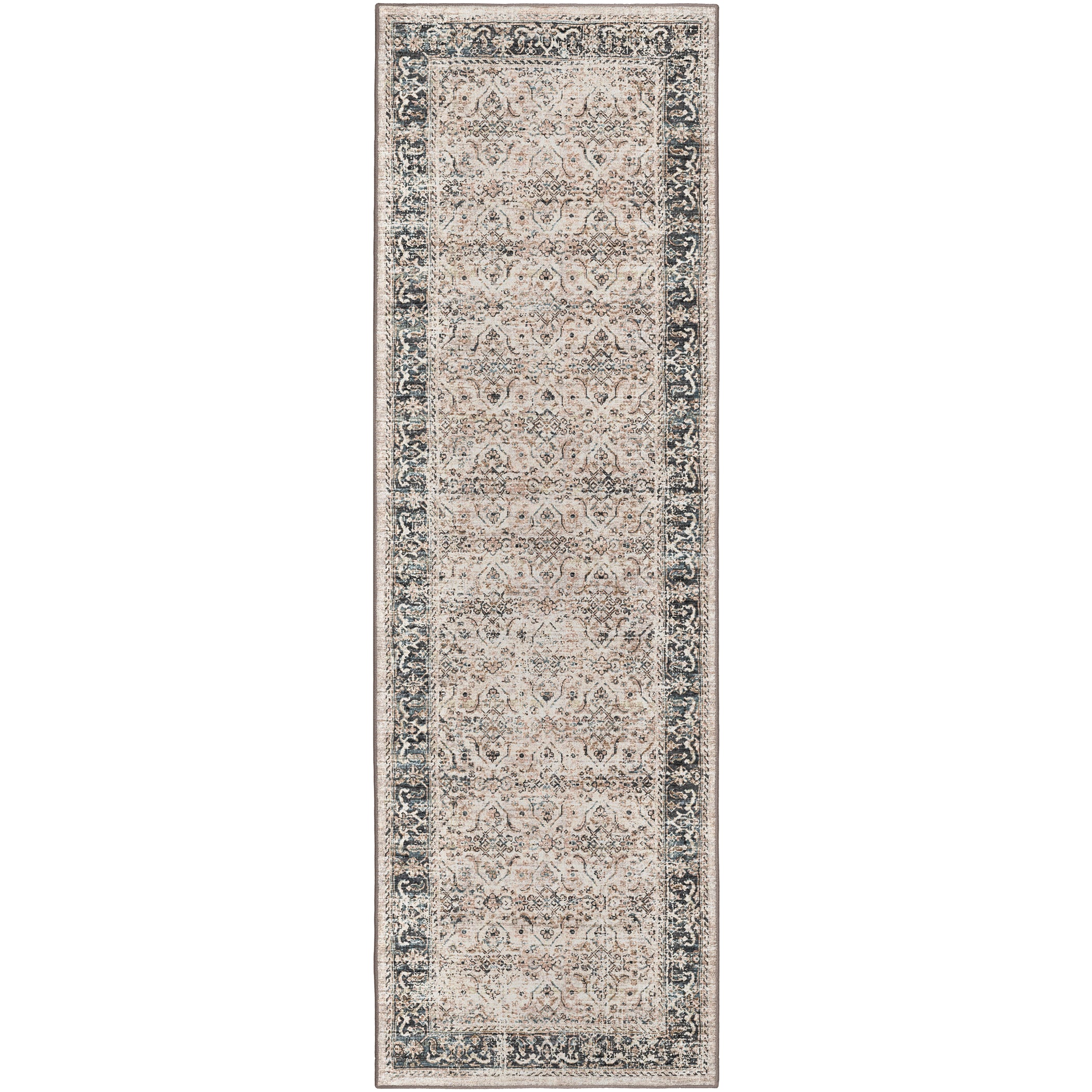 Indoor/Outdoor Traditional JC10 Taupe Blue Rug 2'6" x 10' #shape_Runner