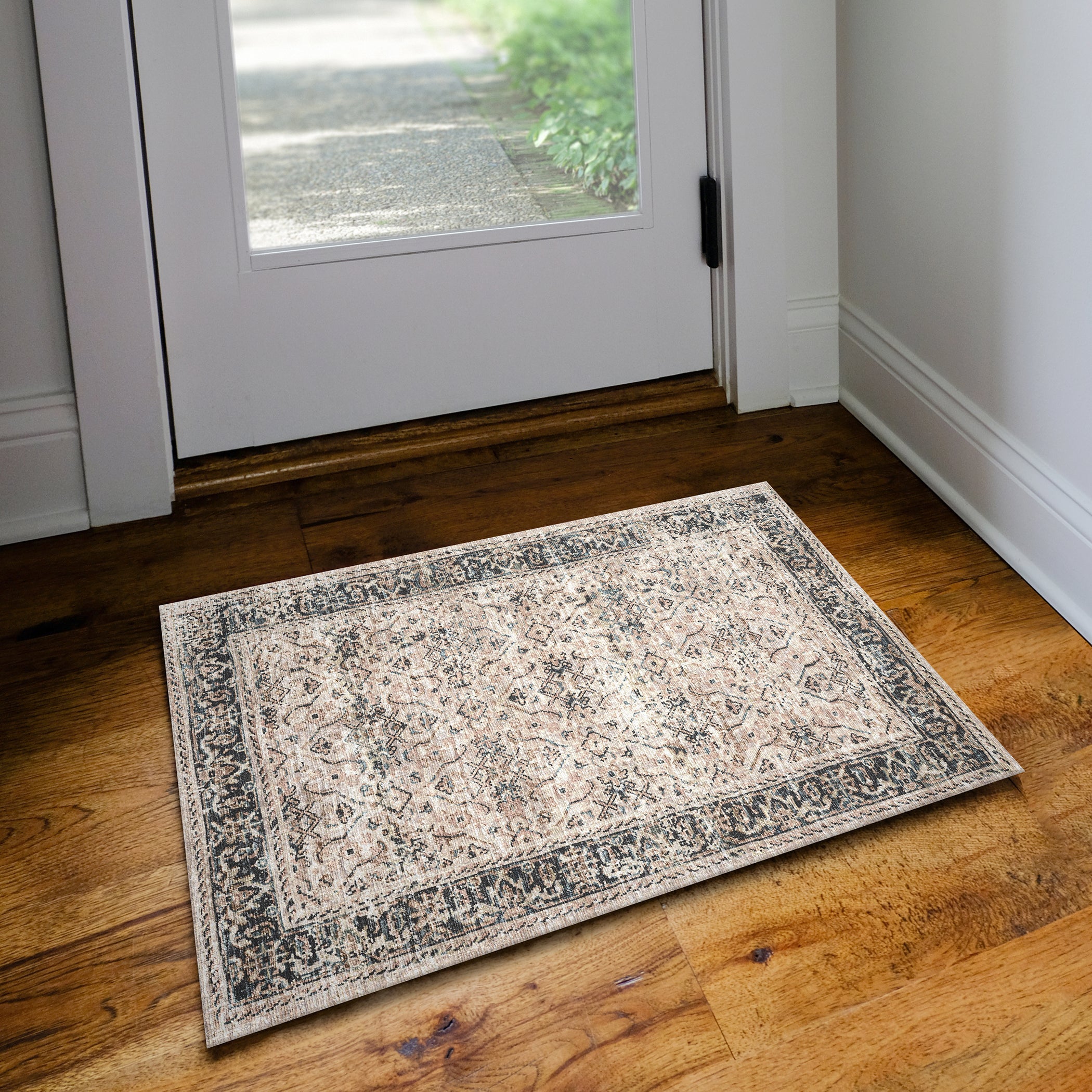 Indoor/Outdoor Traditional JC10 Taupe Blue Rug 2' x 3' #shape_Rectangle