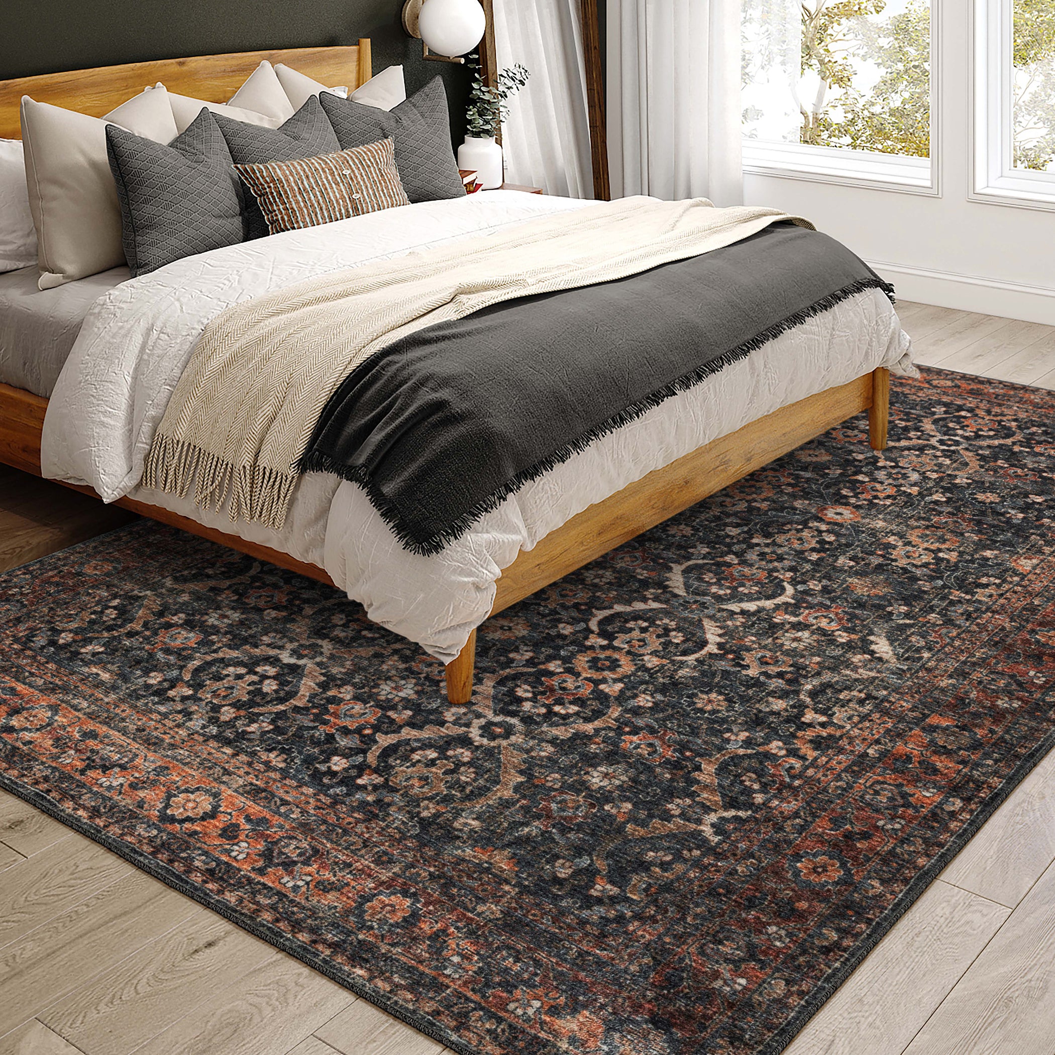 Indoor/Outdoor Traditional JC1 Charcoal Gray Rug 3' x 5' #shape_Rectangle