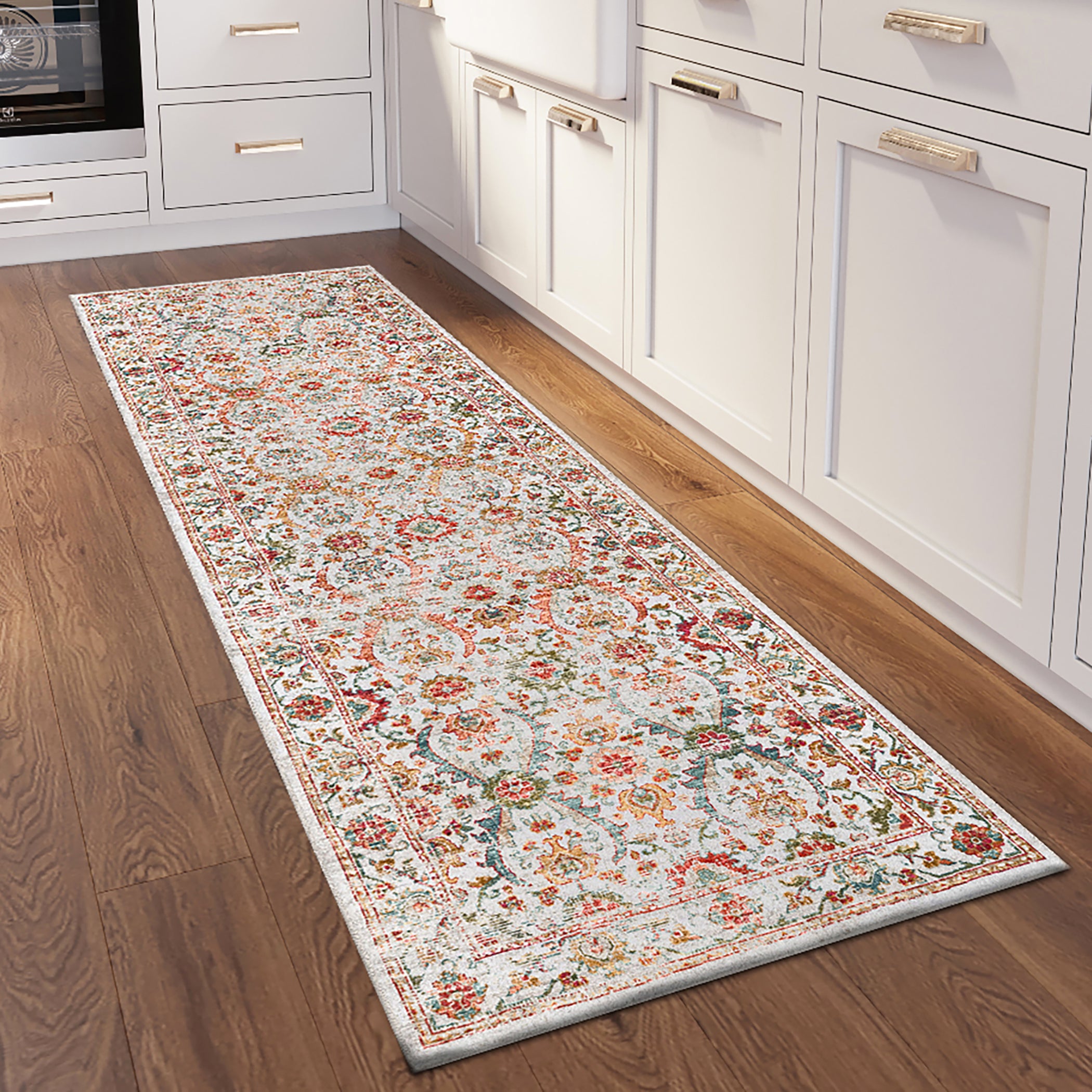 Indoor/Outdoor Traditional JC1 Ivory Red Rug 2'6" x 10' #shape_Runner
