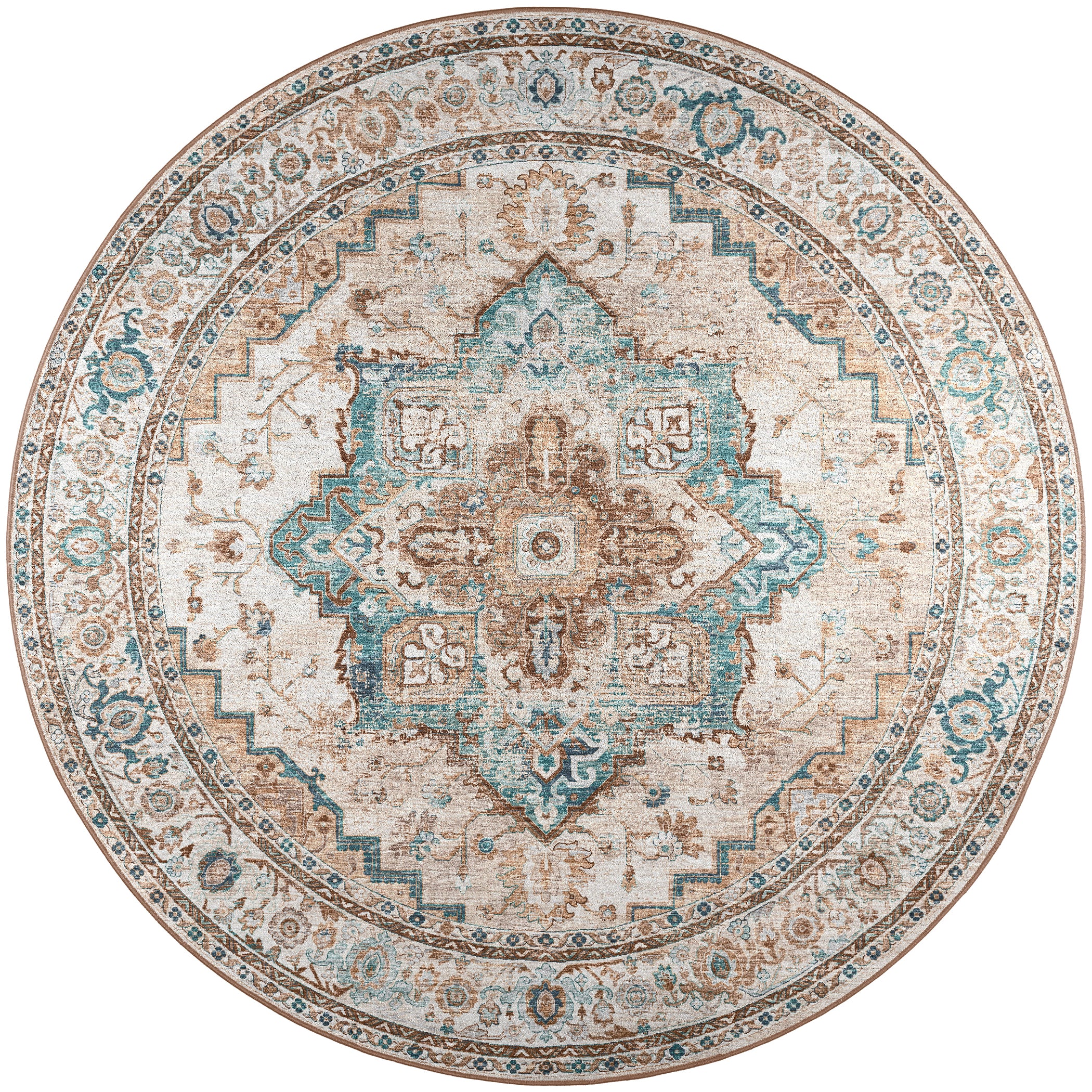 Indoor/Outdoor Traditional JC2 Biscotti Blue Rug 4' x 4' #shape_Round