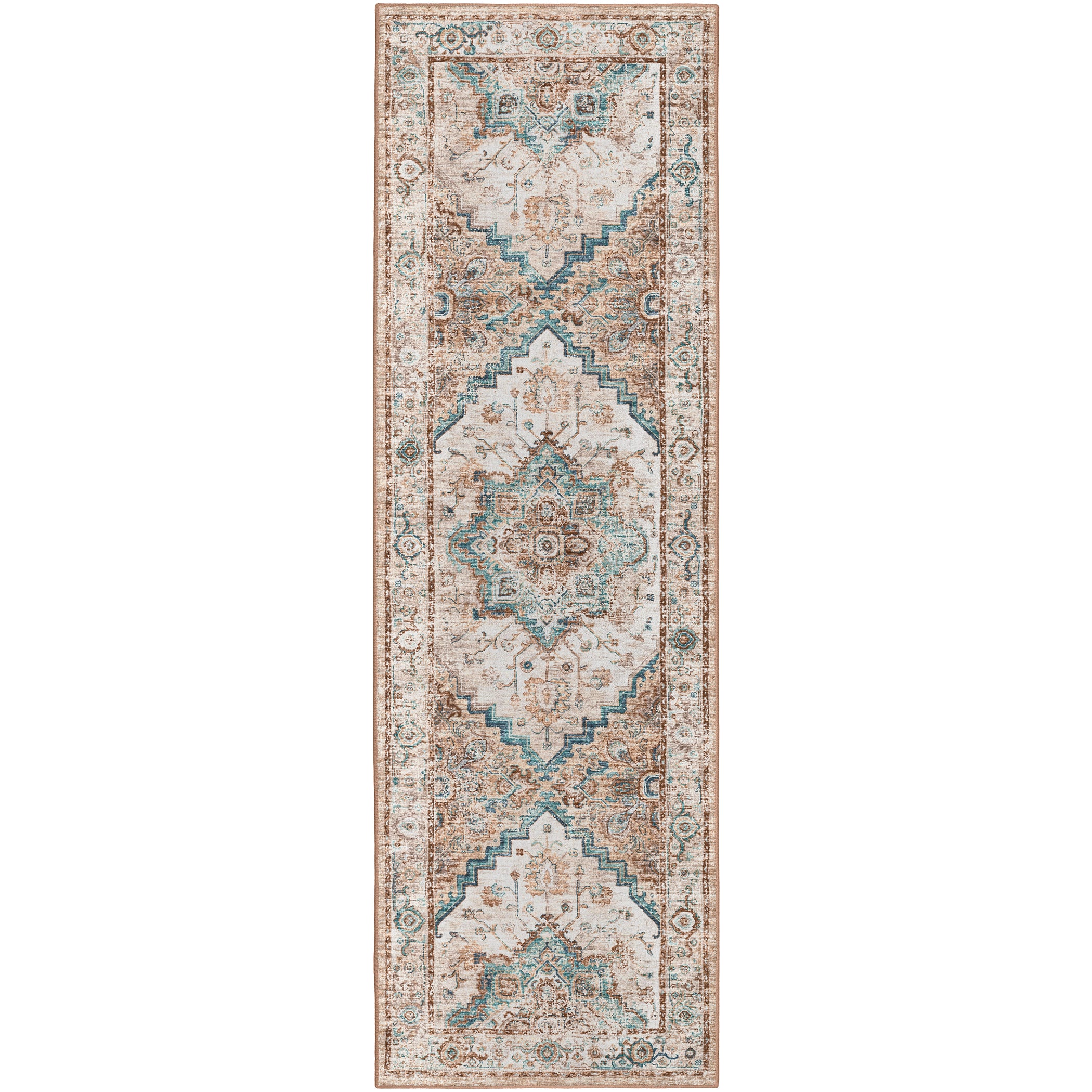 Indoor/Outdoor Traditional JC2 Biscotti Blue Rug 2'6" x 10' #shape_Runner