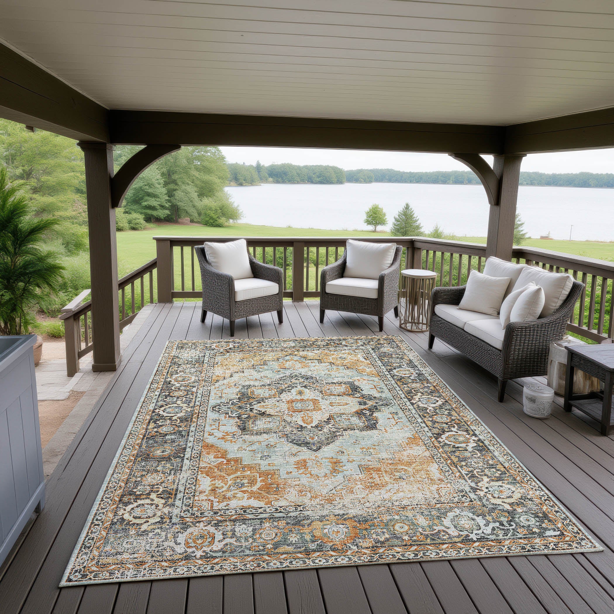 Indoor/Outdoor Traditional JC2 Mist Orange Rug 3' x 5' #shape_Rectangle