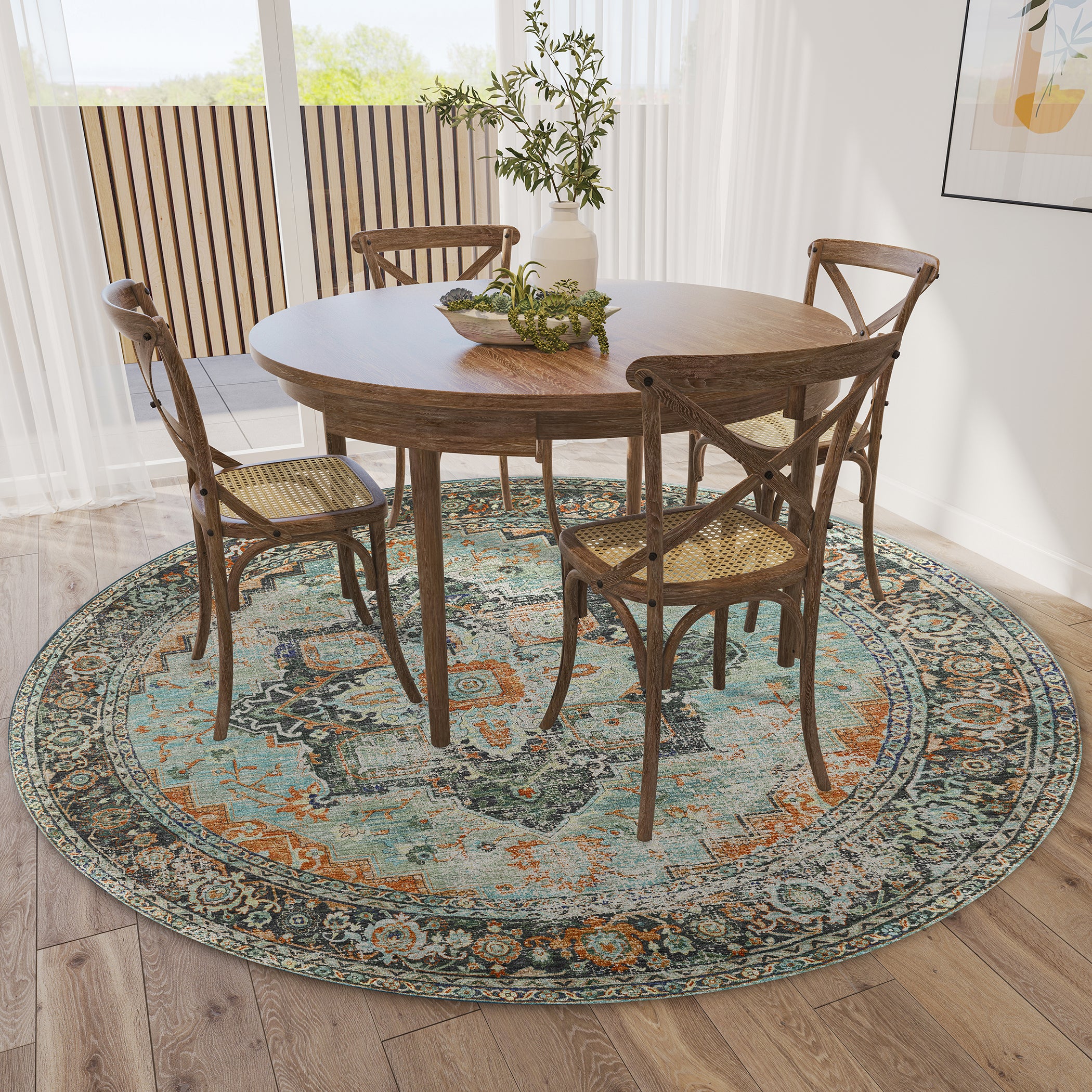Indoor/Outdoor Traditional JC2 Mist Orange Rug 4' x 4' #shape_Round