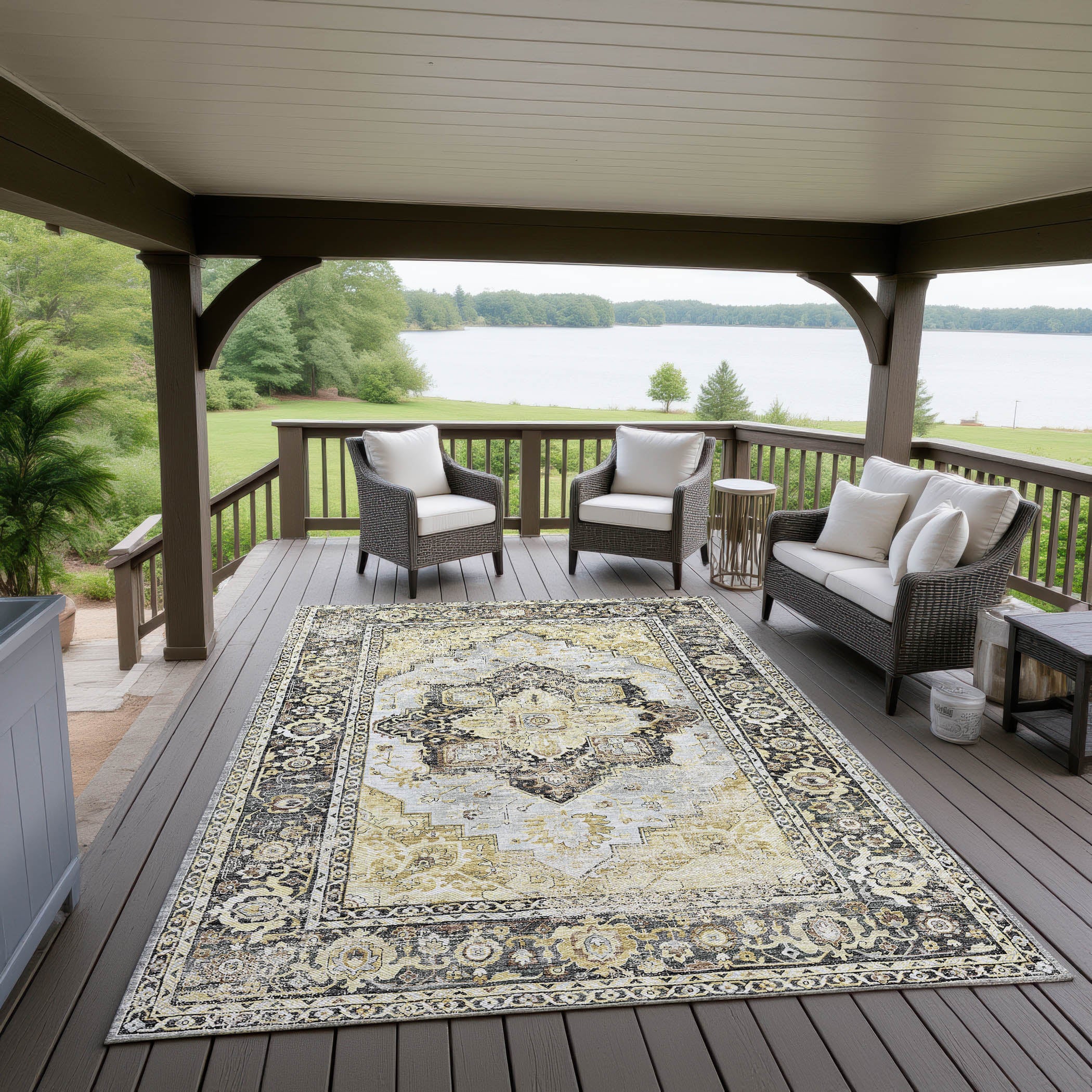 Indoor/Outdoor Traditional JC2 Pewter Gray Rug 3' x 5' #shape_Rectangle