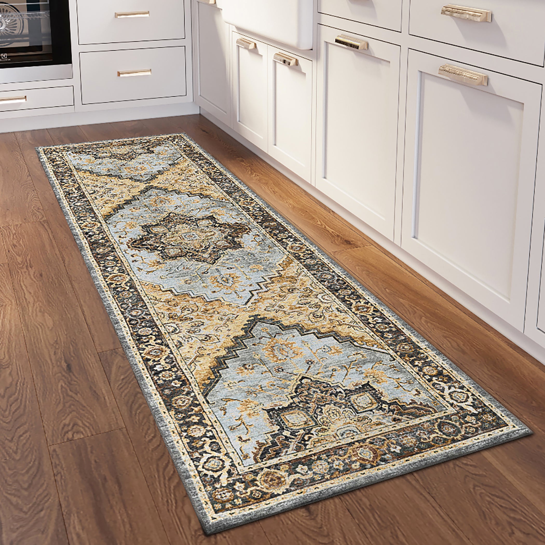 Indoor/Outdoor Traditional JC2 Pewter Gray Rug 2'6" x 10' #shape_Runner