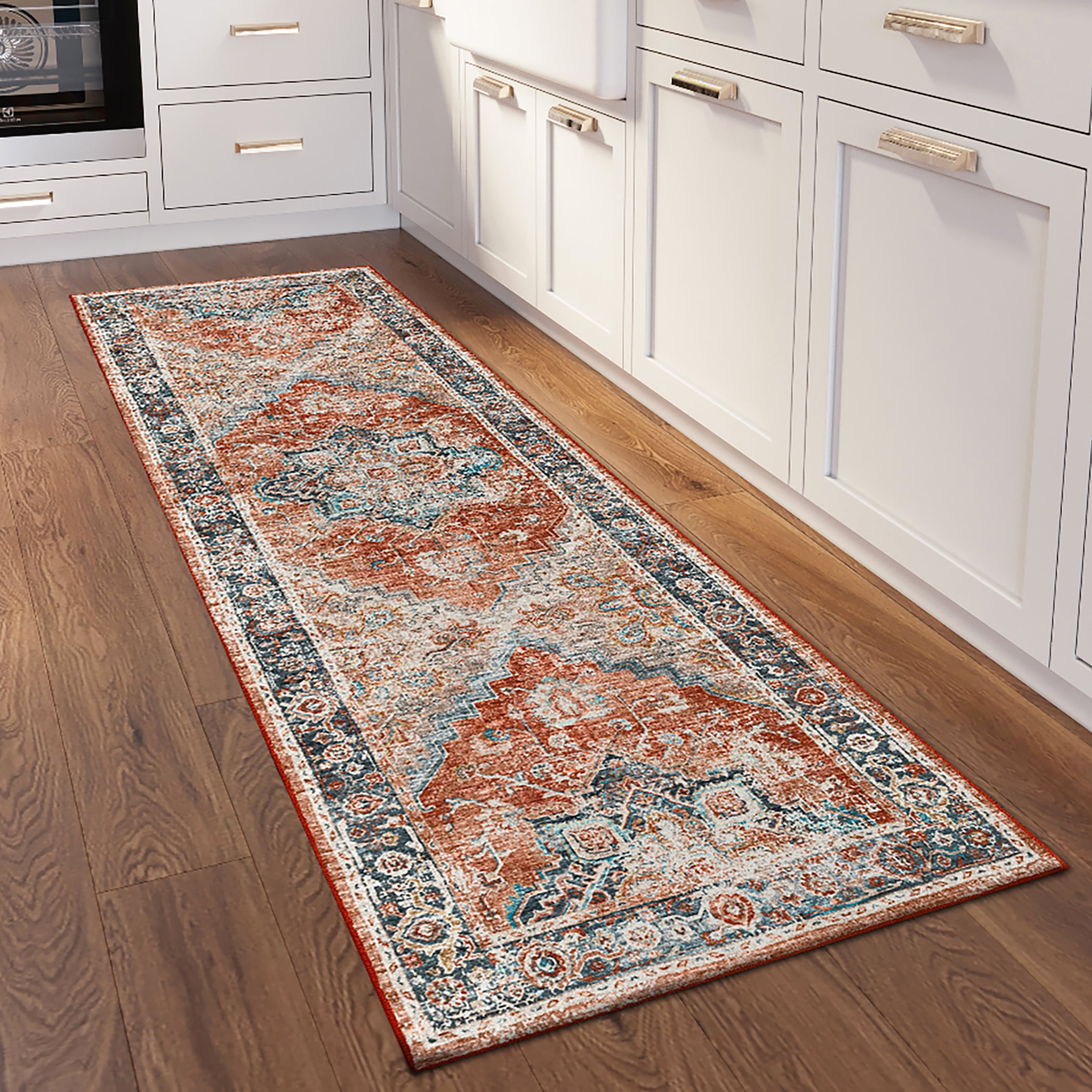 Indoor/Outdoor Traditional JC2 Spice Red Rug 2'6" x 10' #shape_Runner