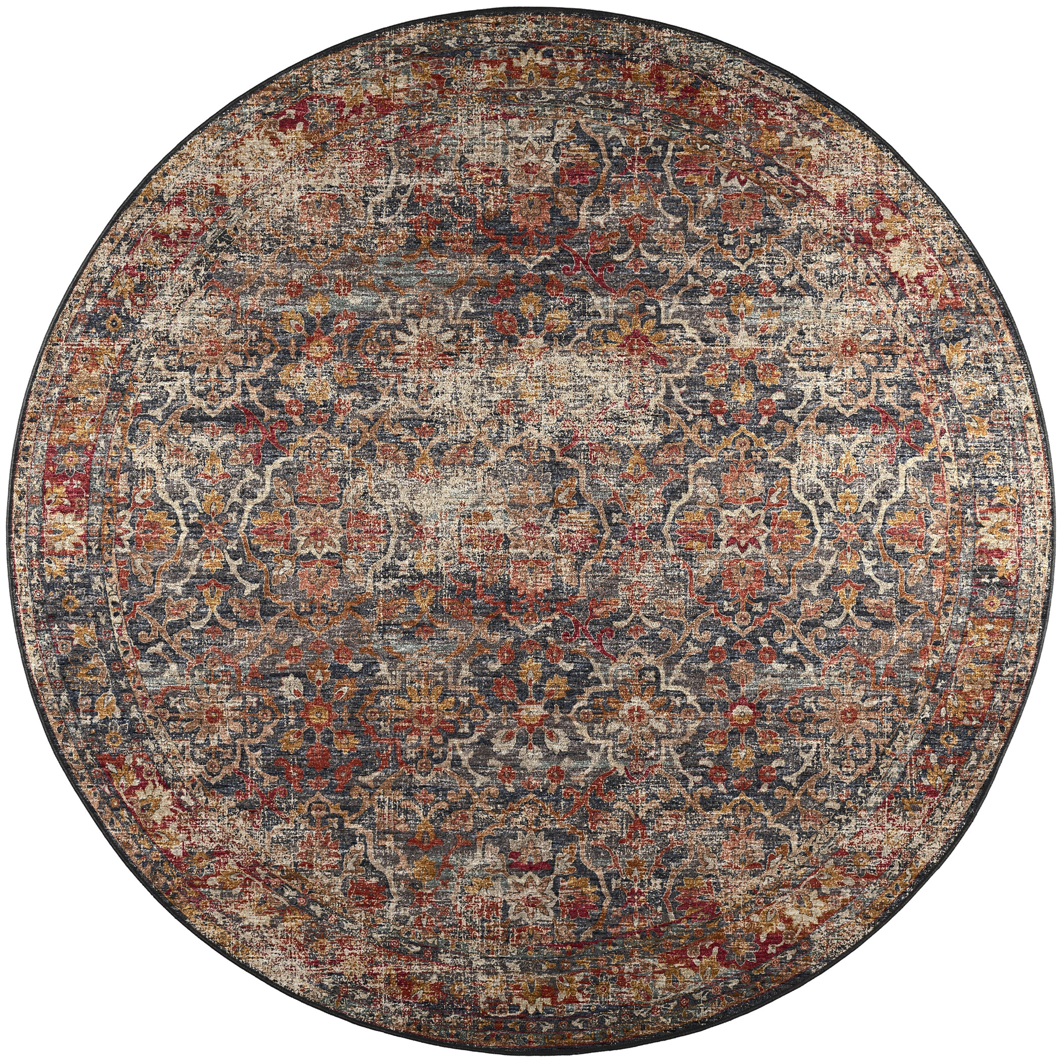 Indoor/Outdoor Traditional JC3 Charcoal Gray Rug 4' x 4' #shape_Round