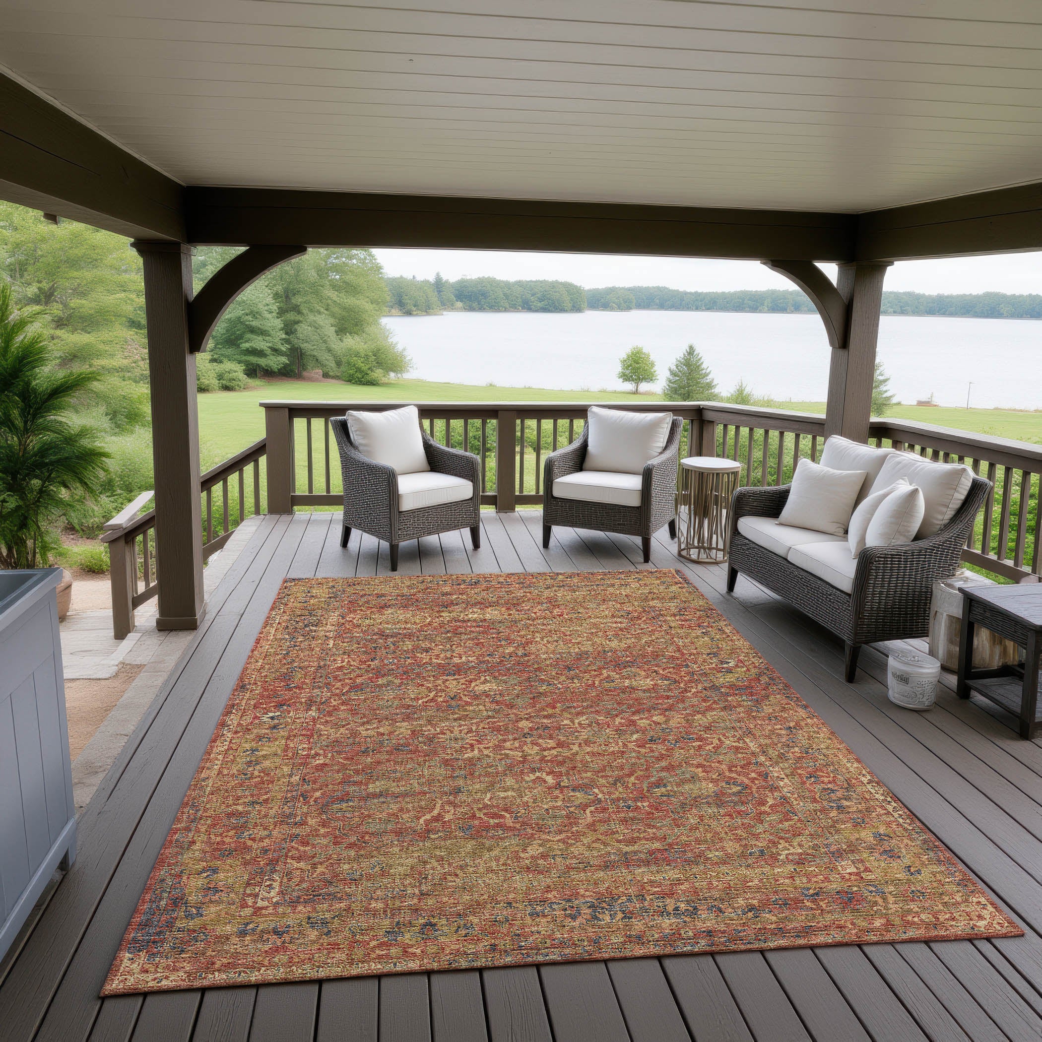 Indoor/Outdoor Traditional JC3 Nutmeg Red Rug 3' x 5' #shape_Rectangle