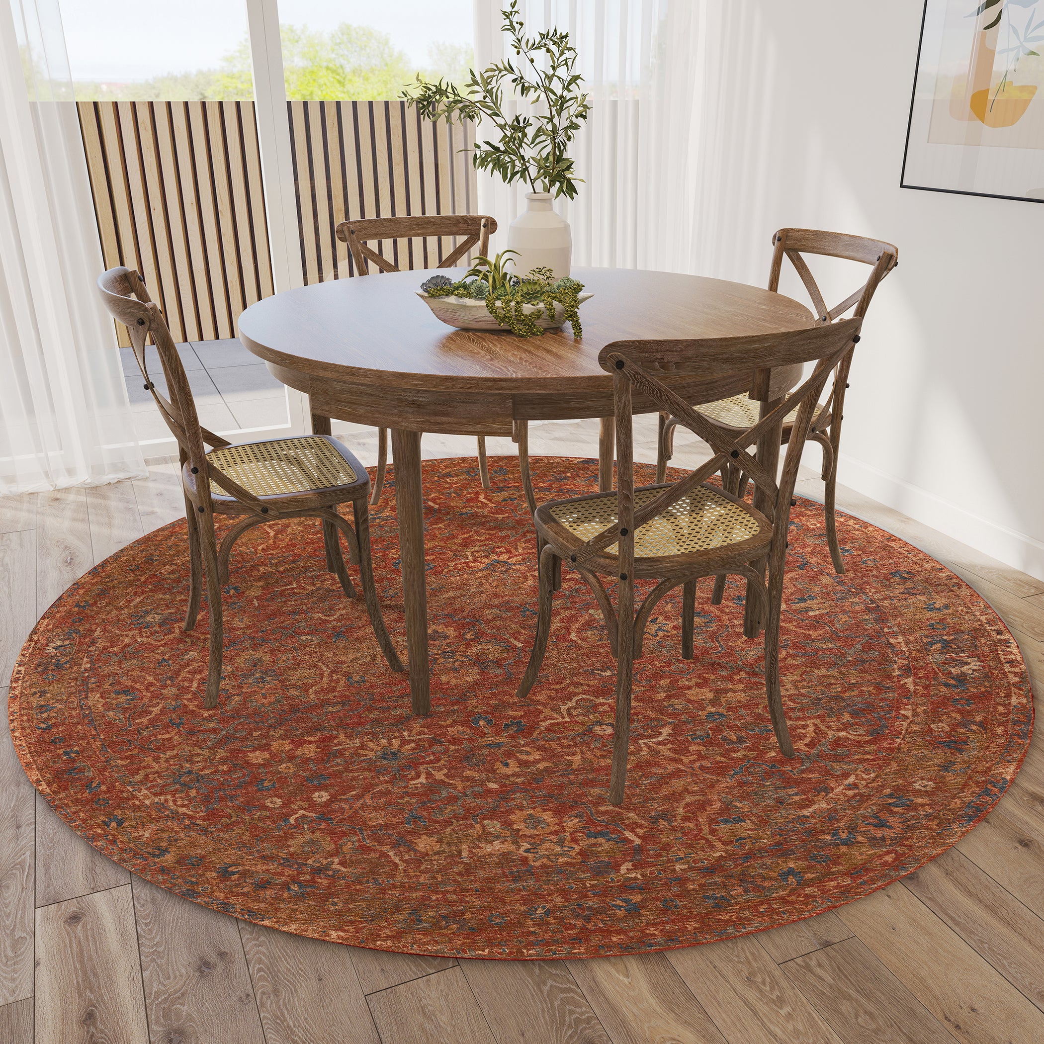 Indoor/Outdoor Traditional JC3 Nutmeg Red Rug 4' x 4' #shape_Round