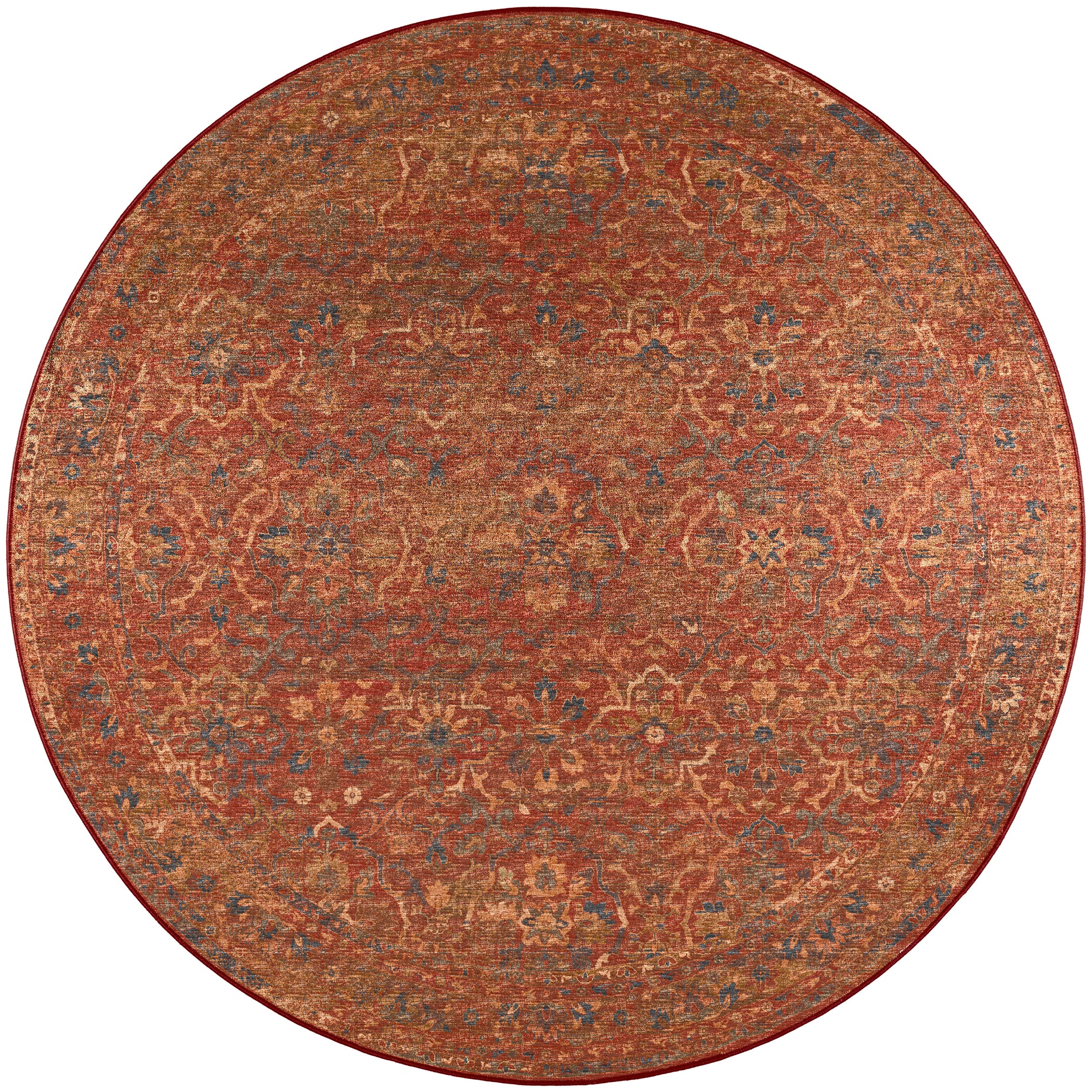 Indoor/Outdoor Traditional JC3 Nutmeg Red Rug 4' x 4' #shape_Round