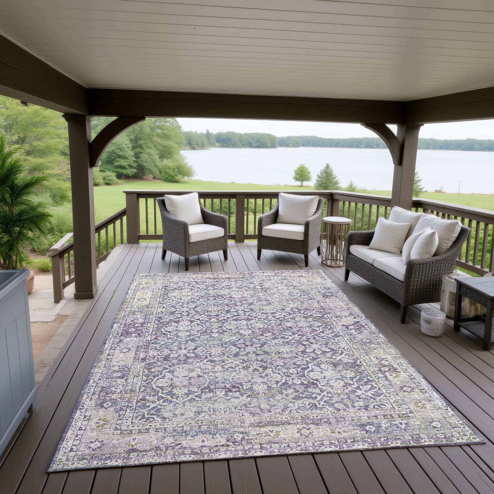 Indoor/Outdoor Traditional JC3 Violet Purple Rug 3' x 5' #shape_Rectangle