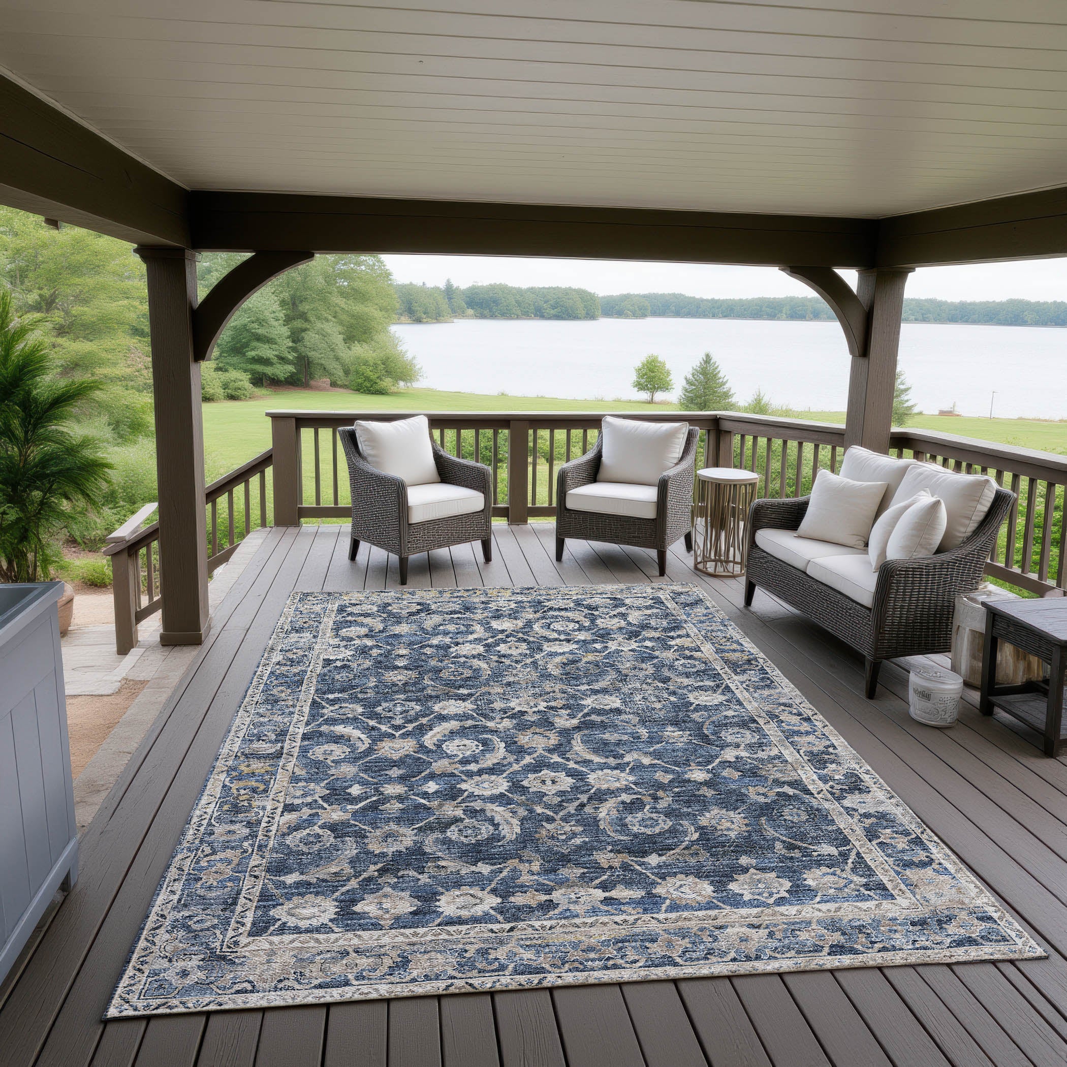 Indoor/Outdoor Traditional JC4 Navy Blue Rug 3' x 5' #shape_Rectangle