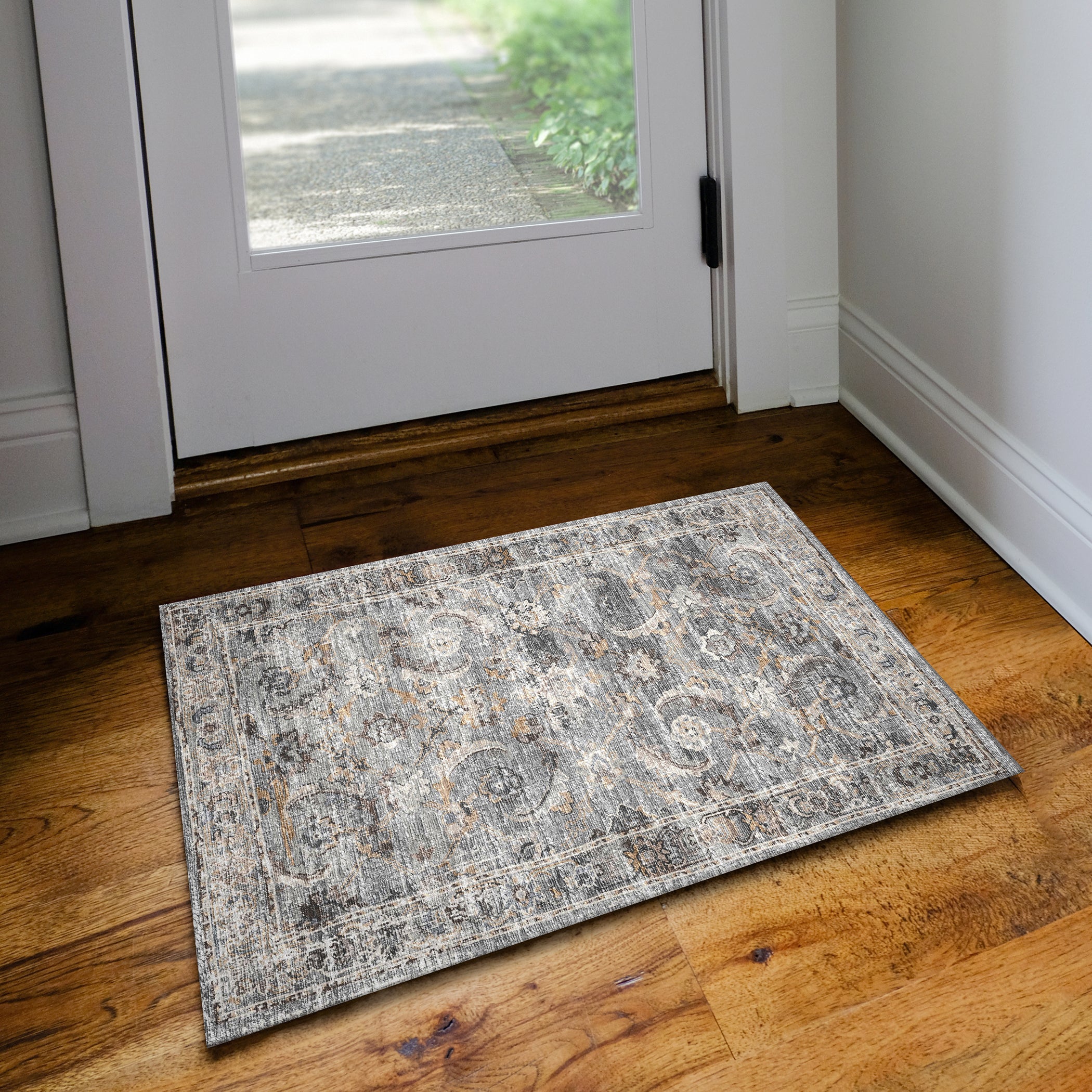 Indoor/Outdoor Traditional JC4 Silver Gray Rug 2' x 3' #shape_Rectangle