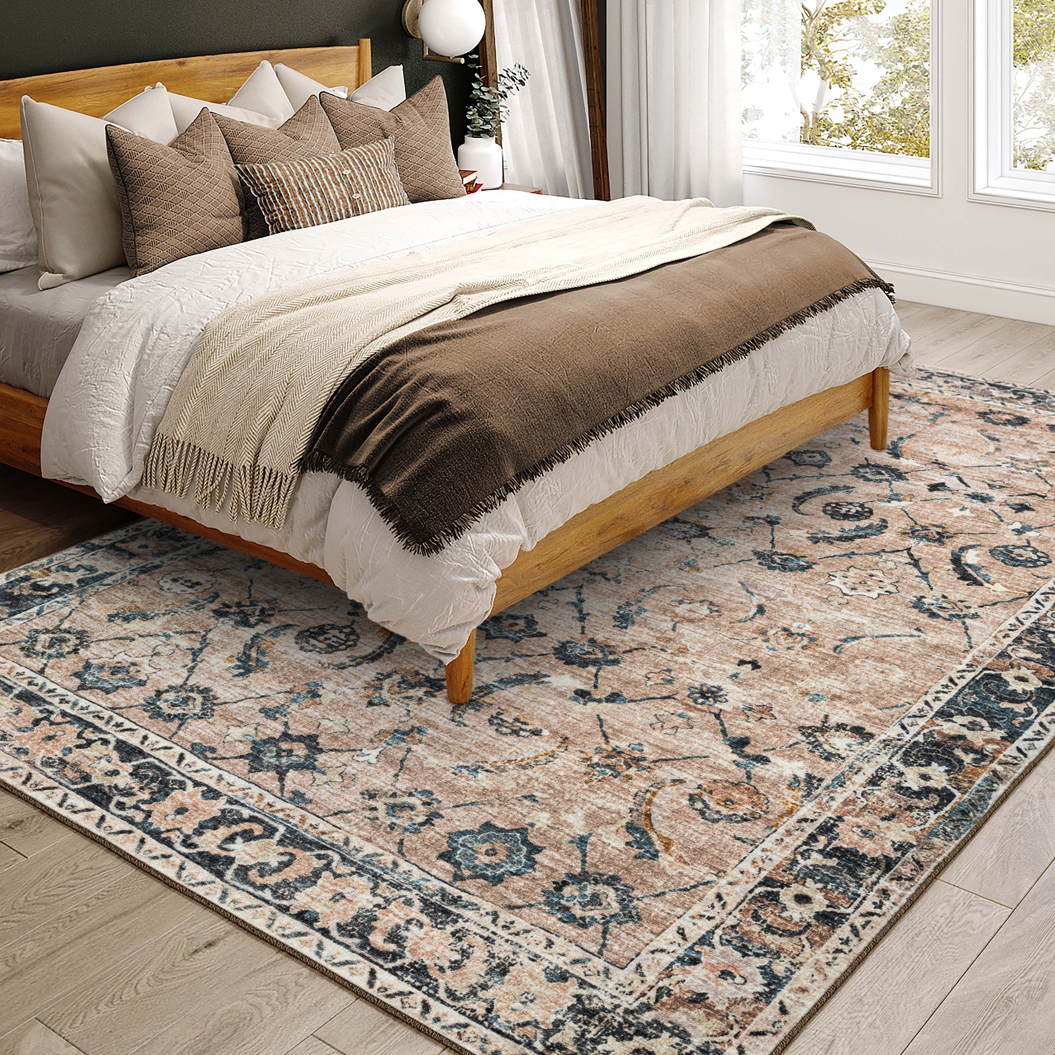 Indoor/Outdoor Traditional JC4 Taupe Blue Rug 3' x 5' #shape_Rectangle