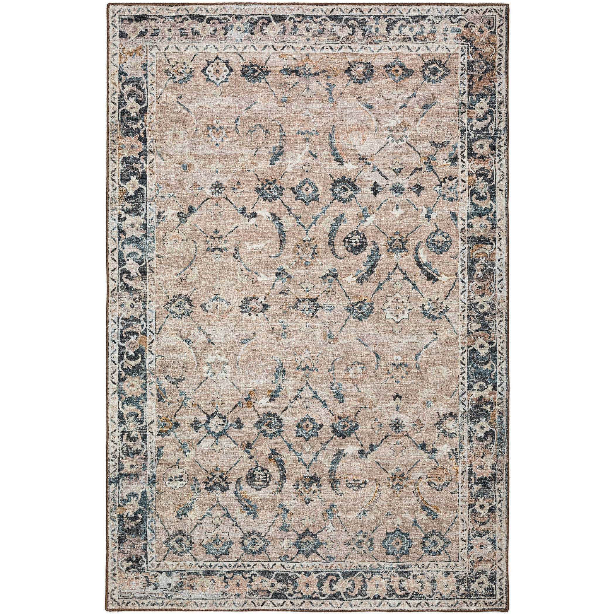 Indoor/Outdoor Traditional JC4 Taupe Blue Rug 3' x 5' #shape_Rectangle
