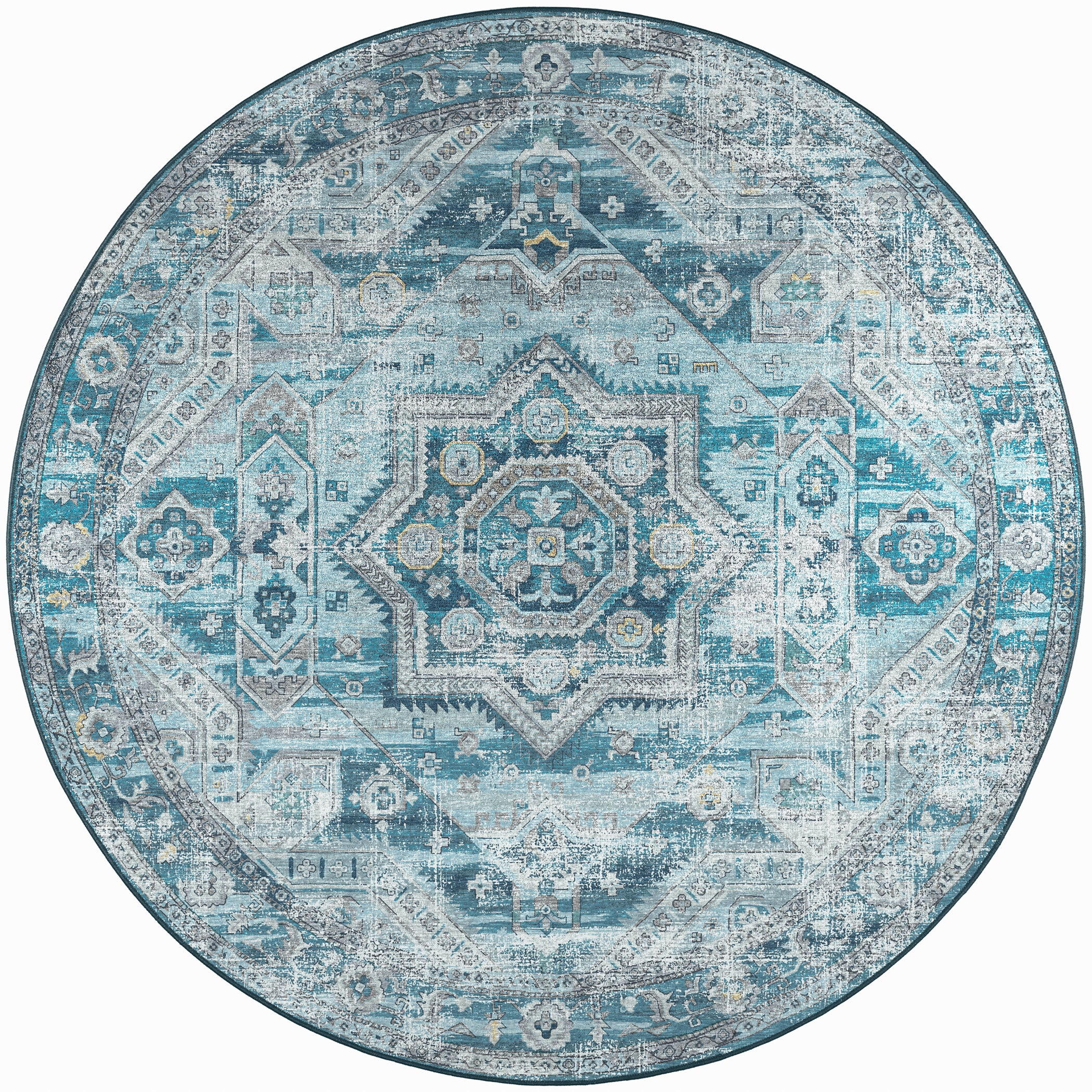 Indoor/Outdoor Traditional JC5 Denim Blue Rug 4' x 4' #shape_Round