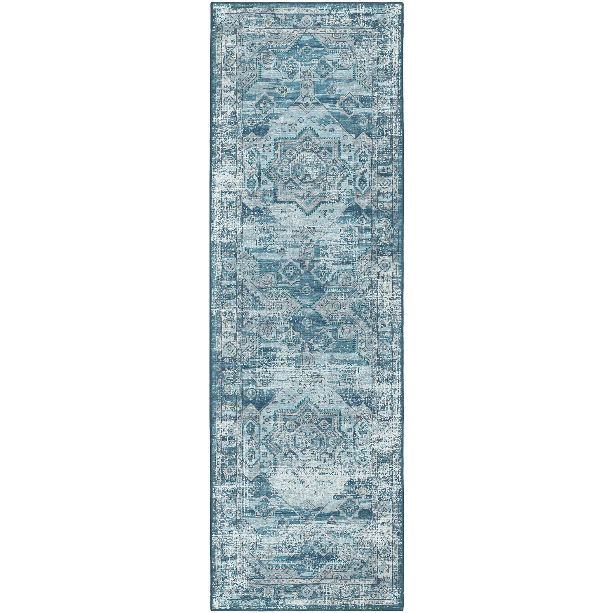 Indoor/Outdoor Traditional JC5 Denim Blue Rug 2'6" x 10' #shape_Runner