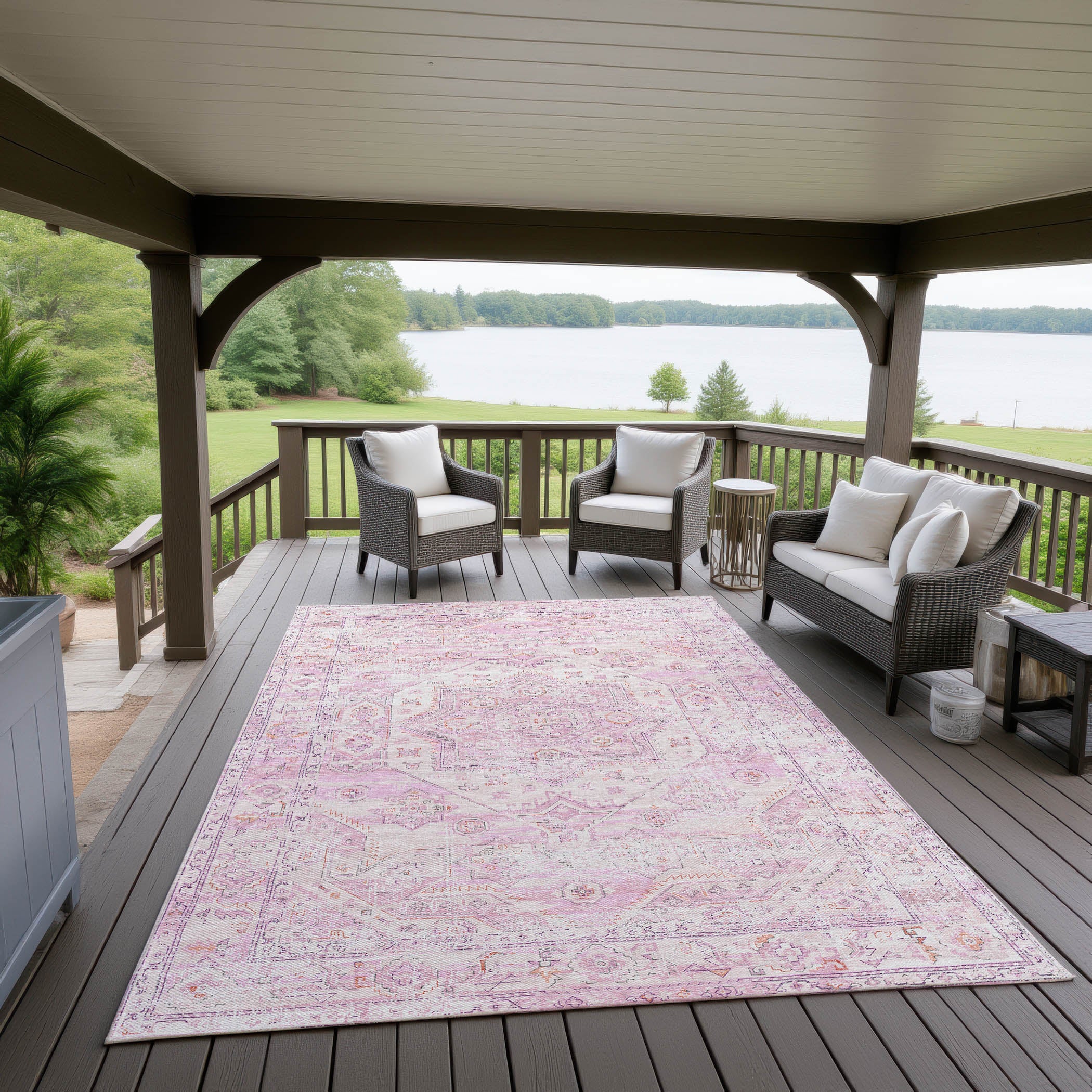 Indoor/Outdoor Traditional JC5 Rose Pink Rug 3' x 5' #shape_Rectangle