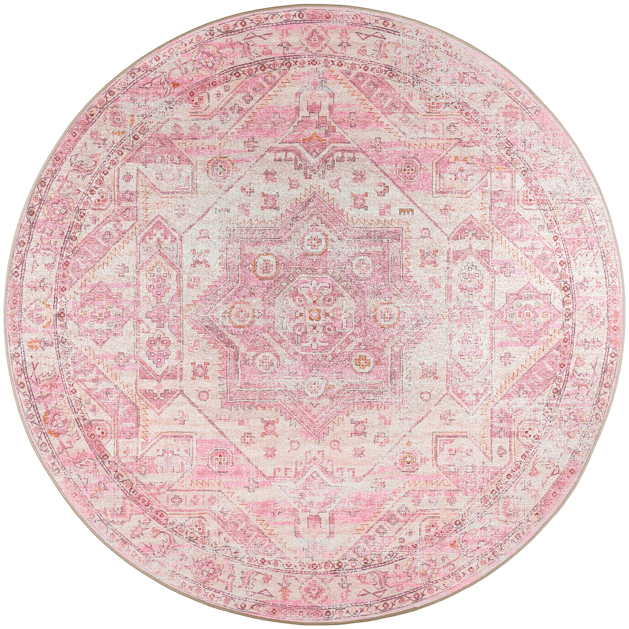 Indoor/Outdoor Traditional JC5 Rose Pink Rug 4' x 4' #shape_Round