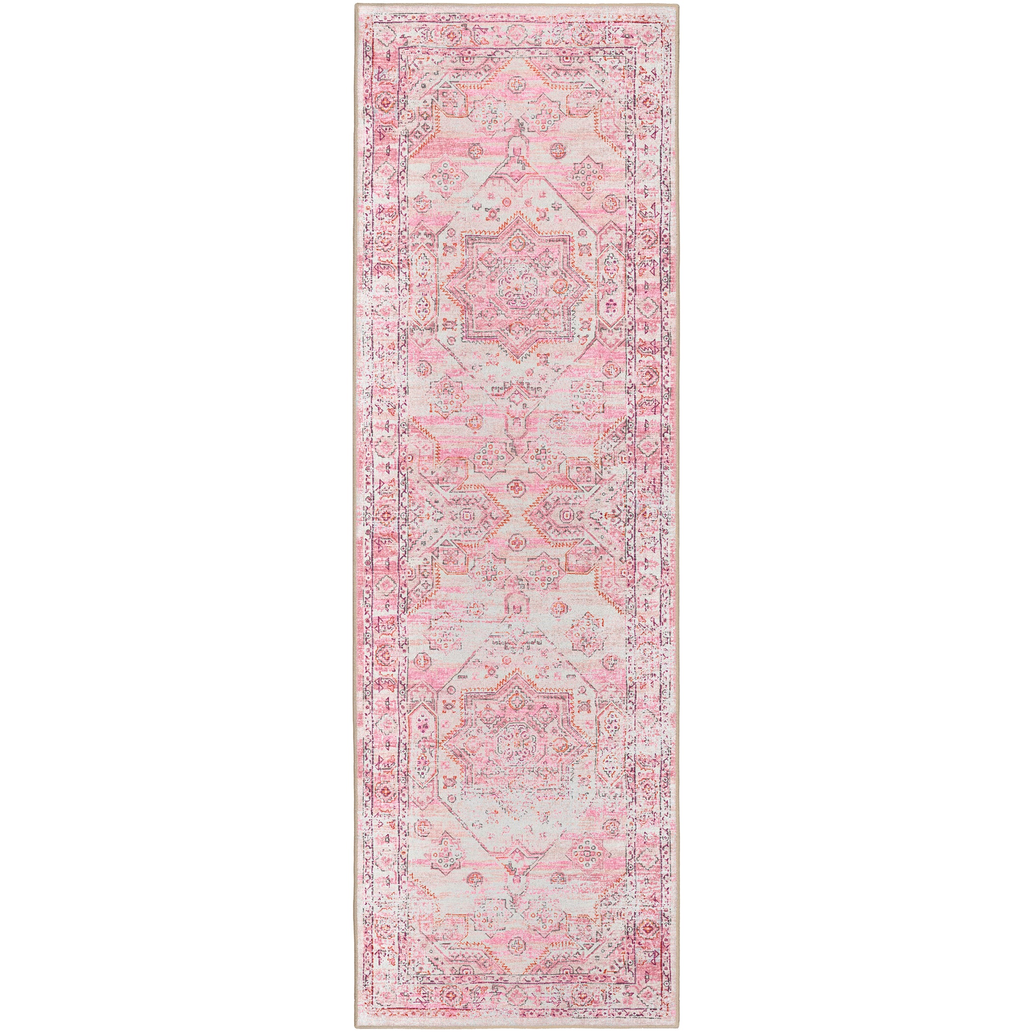 Indoor/Outdoor Traditional JC5 Rose Pink Rug 2'6" x 10' #shape_Runner