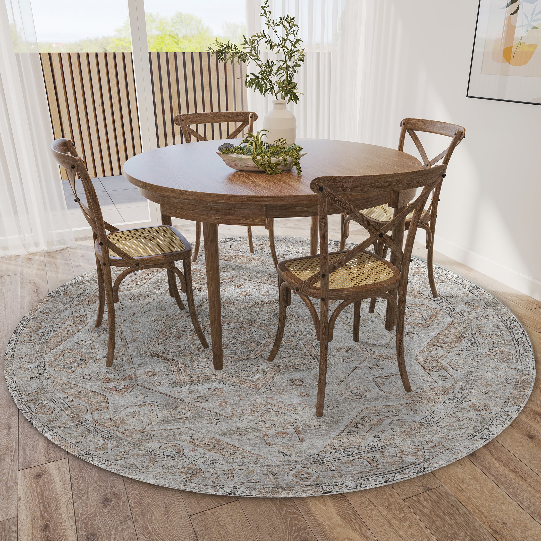 Indoor/Outdoor Traditional JC5 Tin Gray Rug 4' x 4' #shape_Round