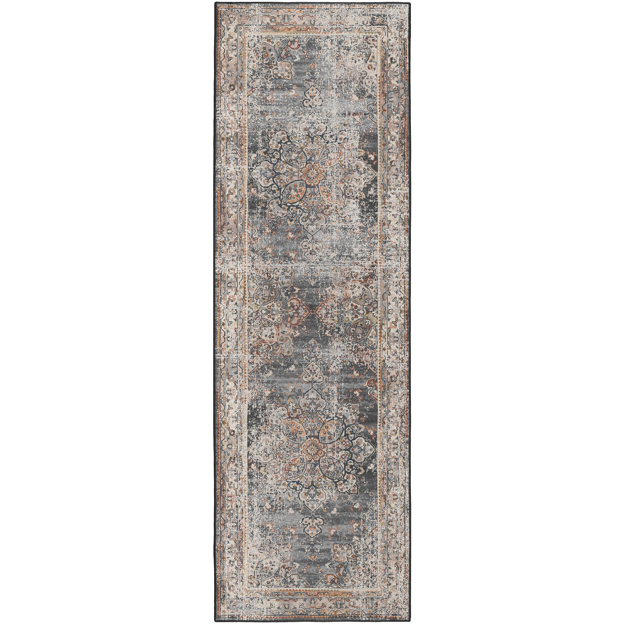 Indoor/Outdoor Traditional JC6 Charcoal Gray Rug 2'6" x 10' #shape_Runner