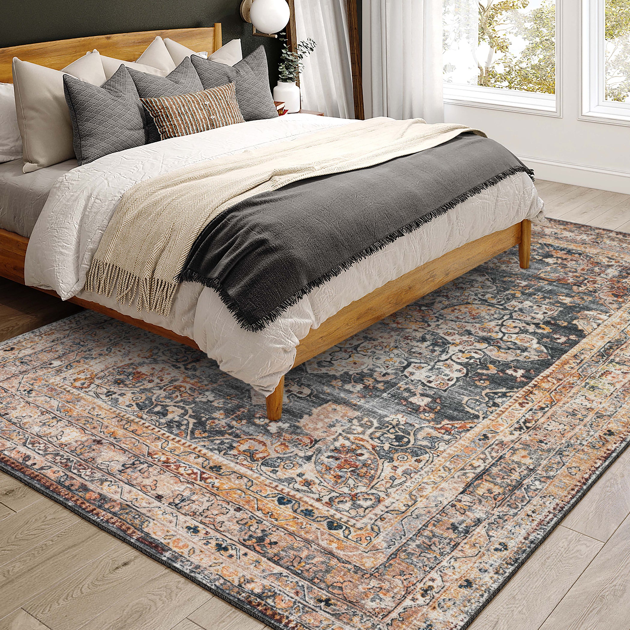 Indoor/Outdoor Traditional JC6 Charcoal Gray Rug 3' x 5' #shape_Rectangle