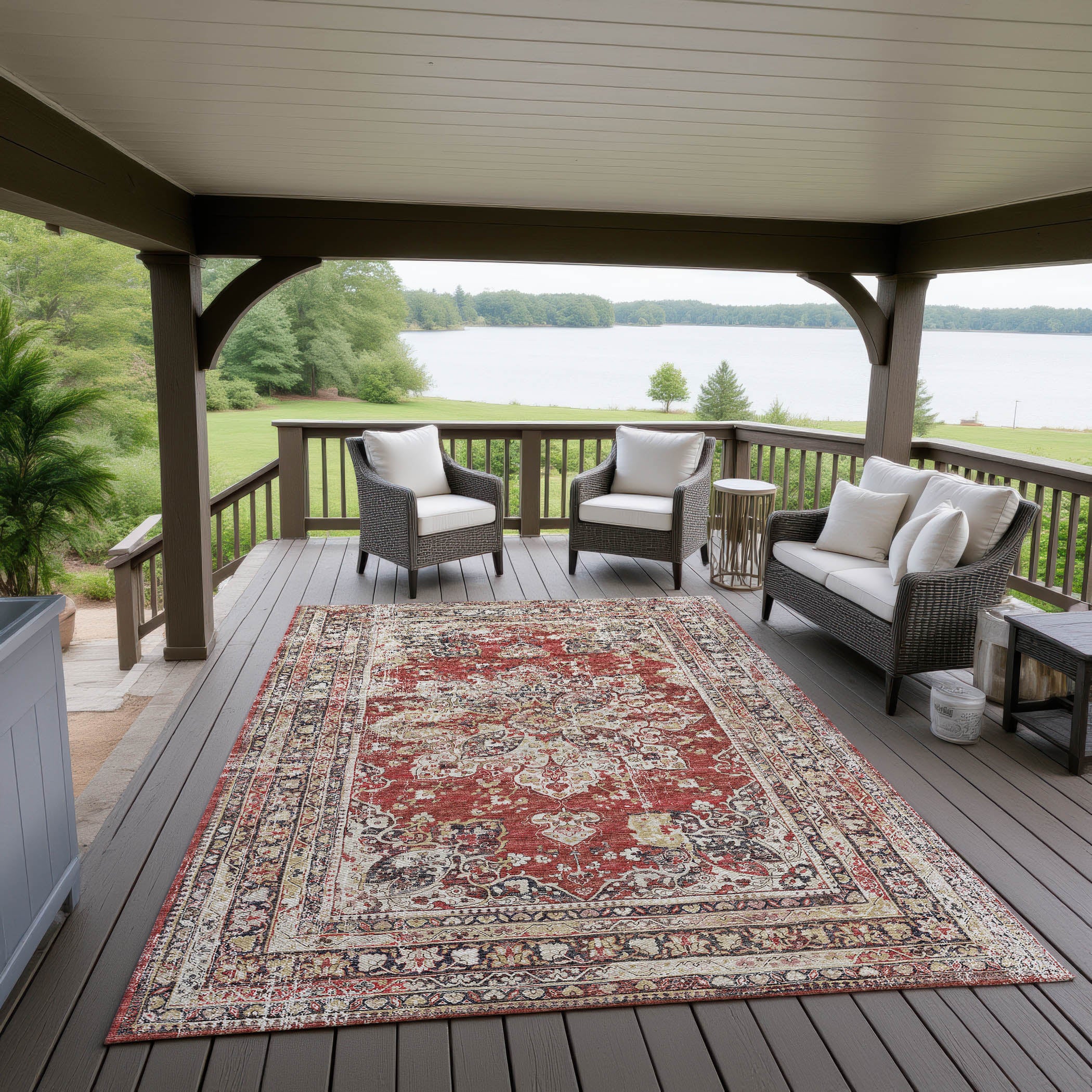 Indoor/Outdoor Traditional JC6 Garnet Red Rug 3' x 5' #shape_Rectangle