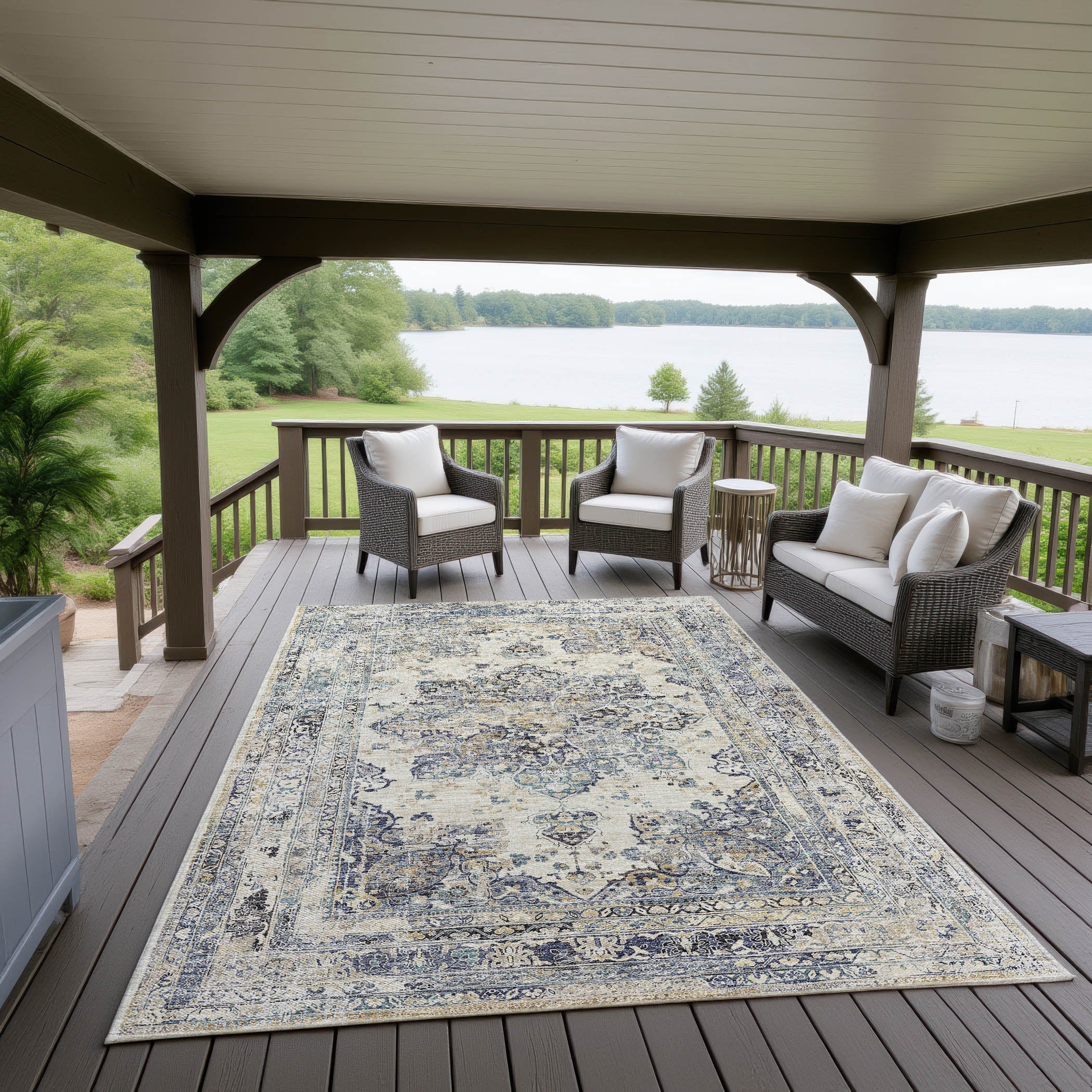 Indoor/Outdoor Traditional JC6 Linen Blue Rug 3' x 5' #shape_Rectangle
