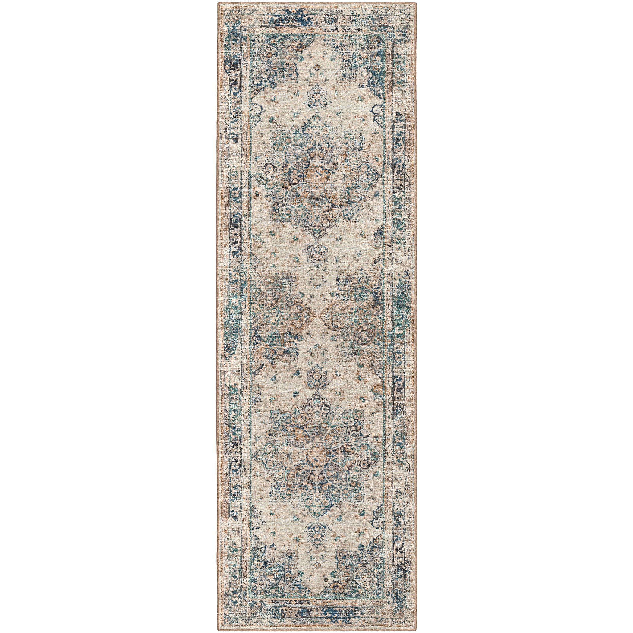 Indoor/Outdoor Traditional JC6 Linen Blue Rug 2'6" x 10' #shape_Runner