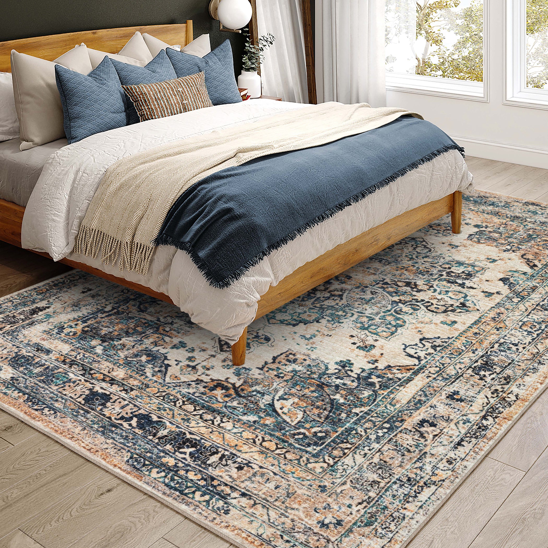 Indoor/Outdoor Traditional JC6 Linen Blue Rug 3' x 5' #shape_Rectangle