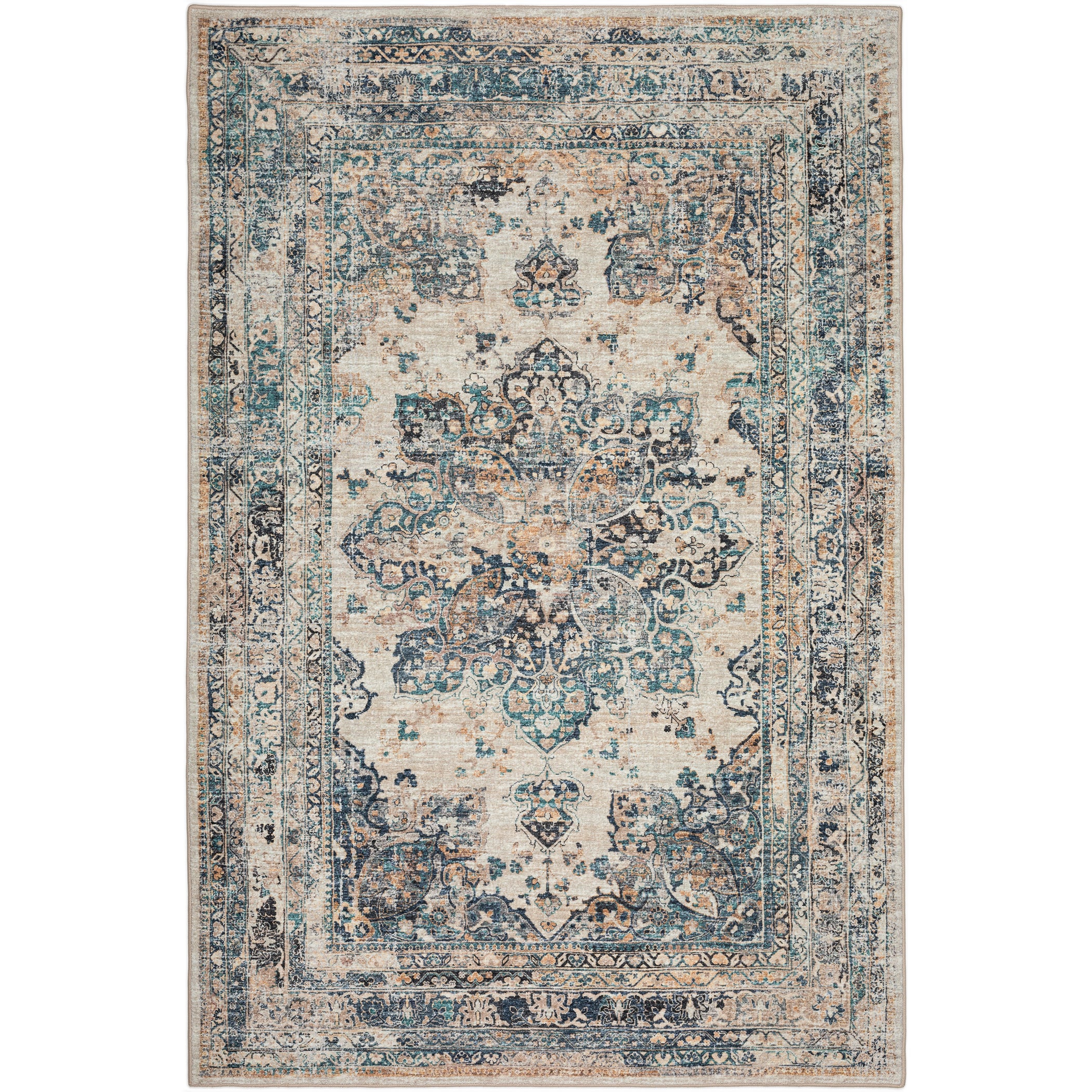 Indoor/Outdoor Traditional JC6 Linen Blue Rug 3' x 5' #shape_Rectangle