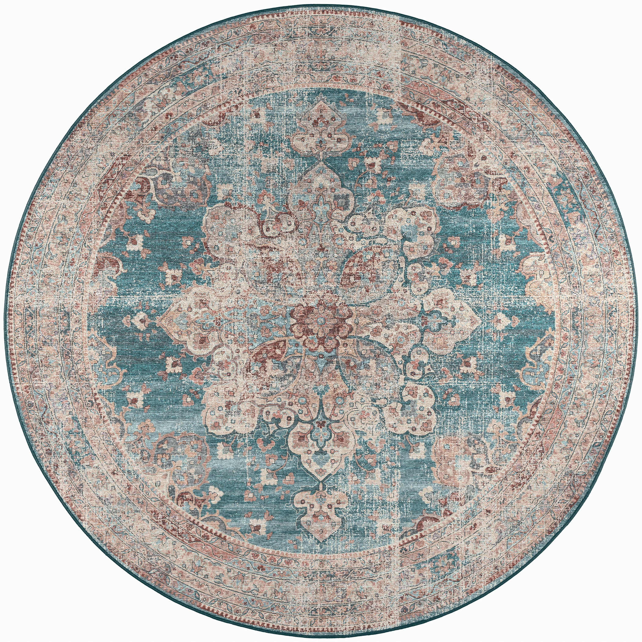 Indoor/Outdoor Traditional JC6 Riviera Blue Rug 4' x 4' #shape_Round